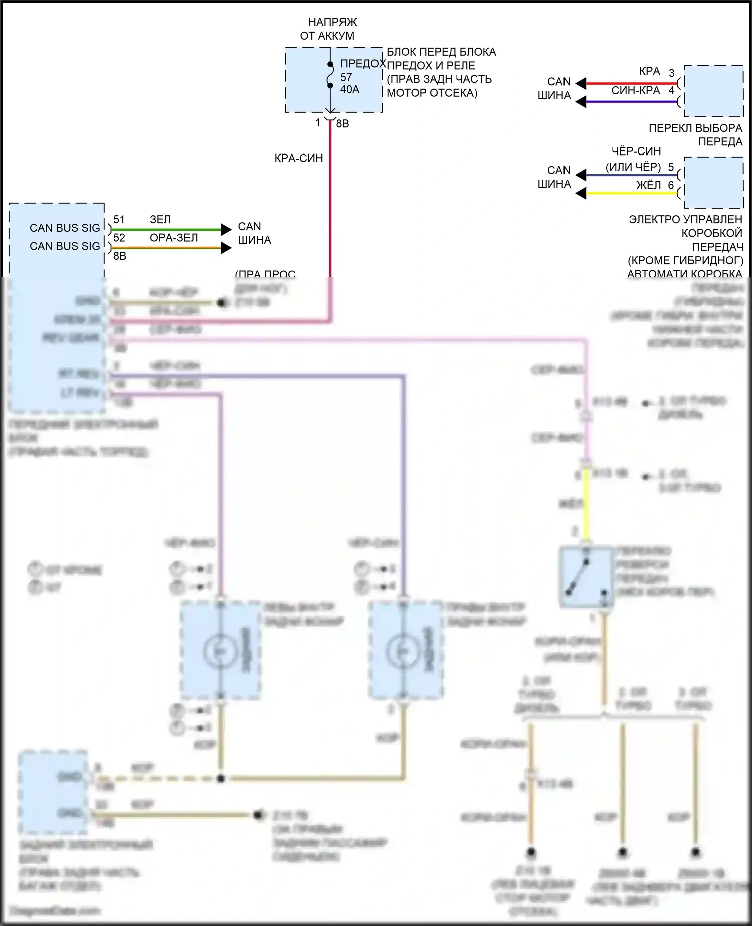 3 серия GT BMW F34 (2011-2016): Электросхема фонарей заднего хода 
