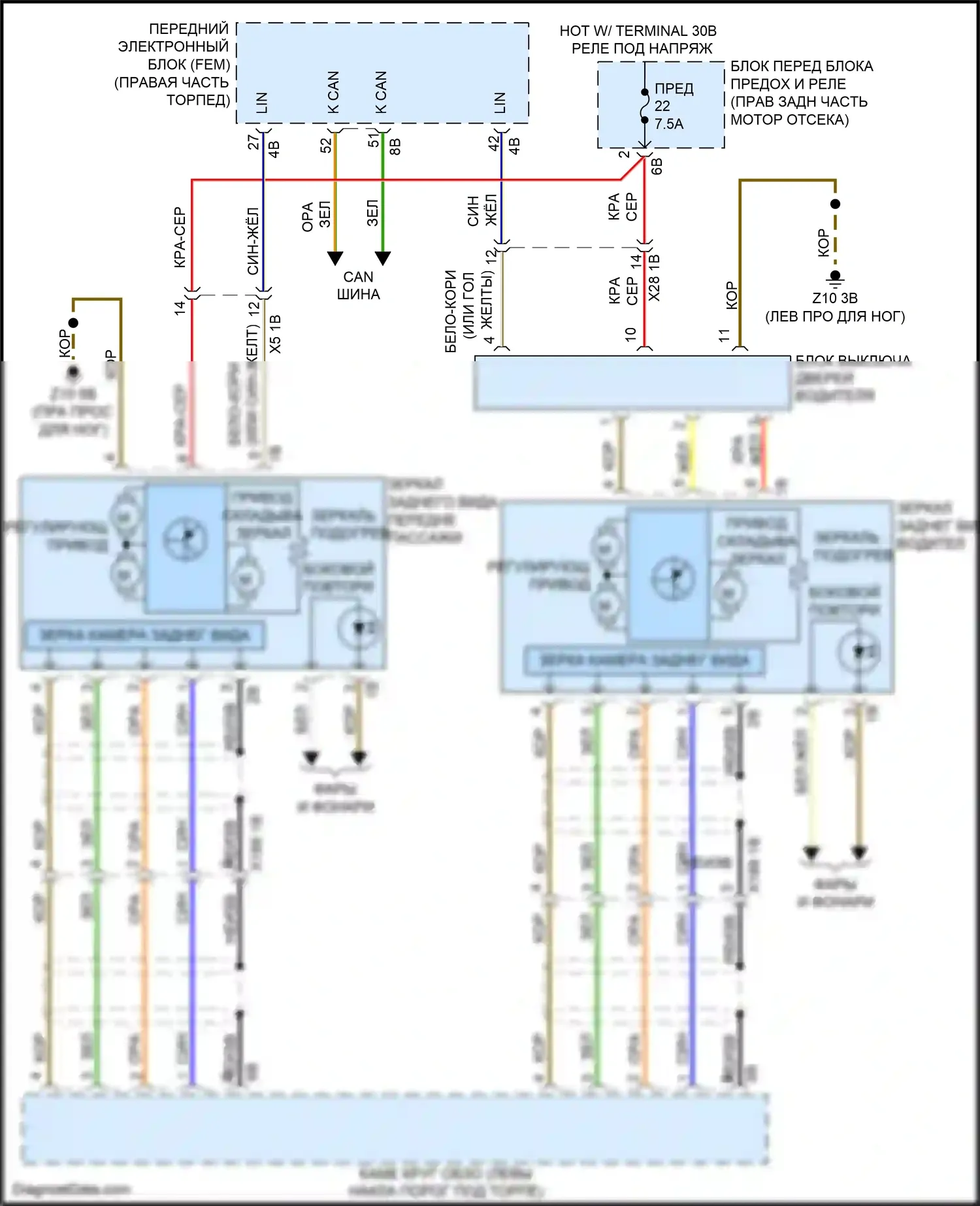 3 серия GT BMW F34 (2011-2016): Электросхема памяти зеркал, с функцией lin bus 