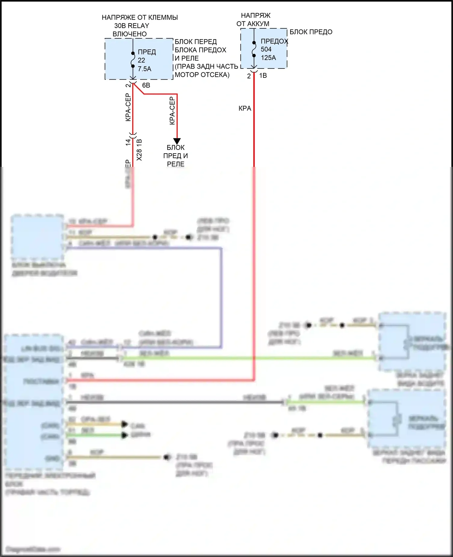 3 серия GT BMW F34 (2011-2016): Электросхема обогреваемых зеркал, без функции шины lin 