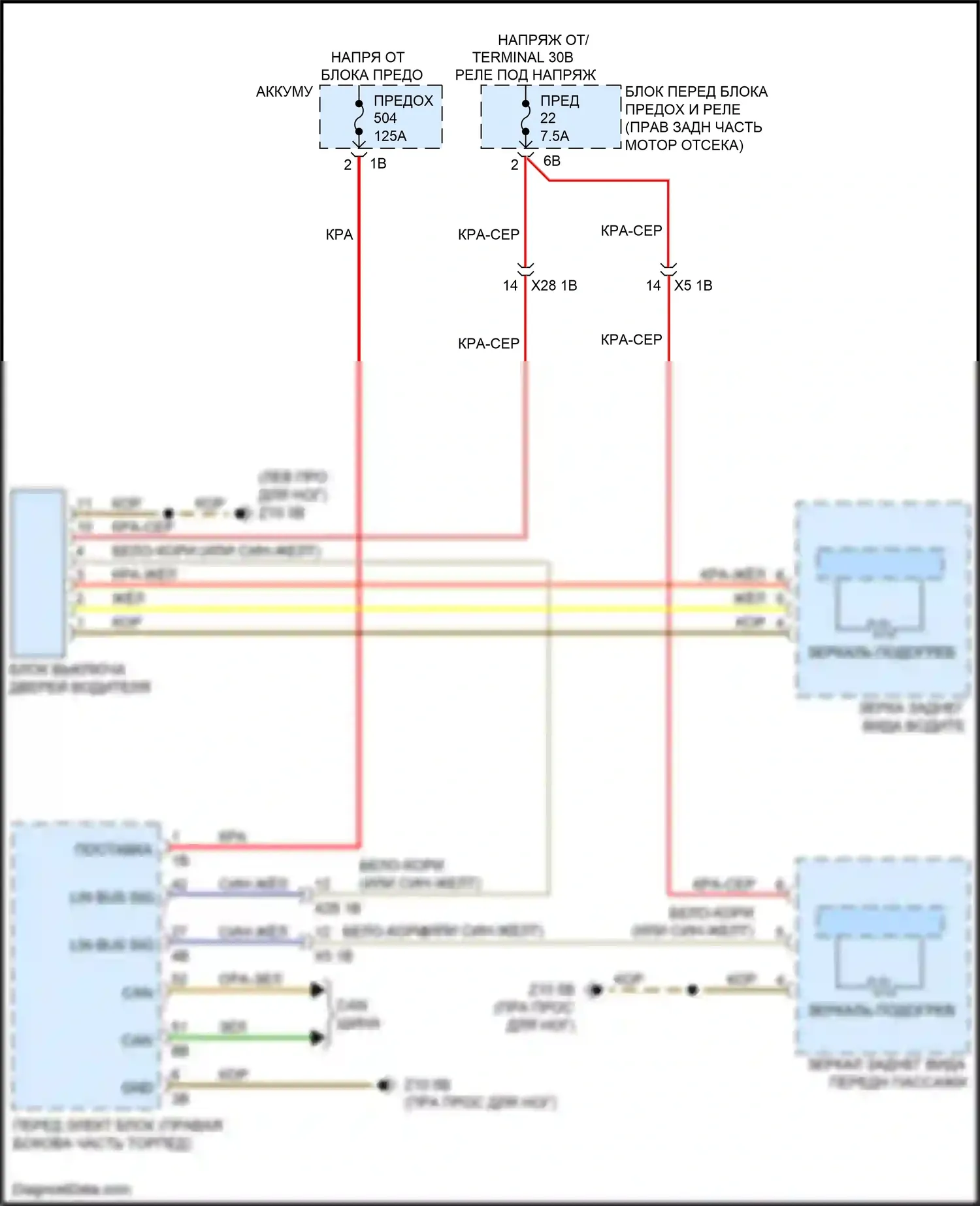3 серия GT BMW F34 (2011-2016): Электросхема обогреваемых зеркал, с функцией шины lin 