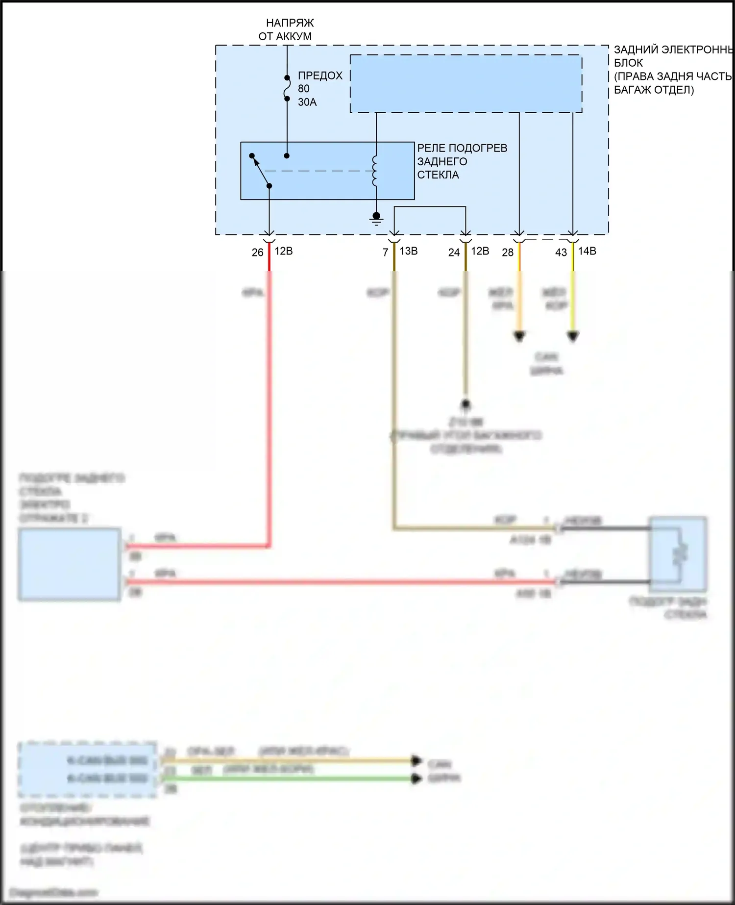 3 серия GT BMW F34 (2011-2016): Электросхема заднего подогрева 