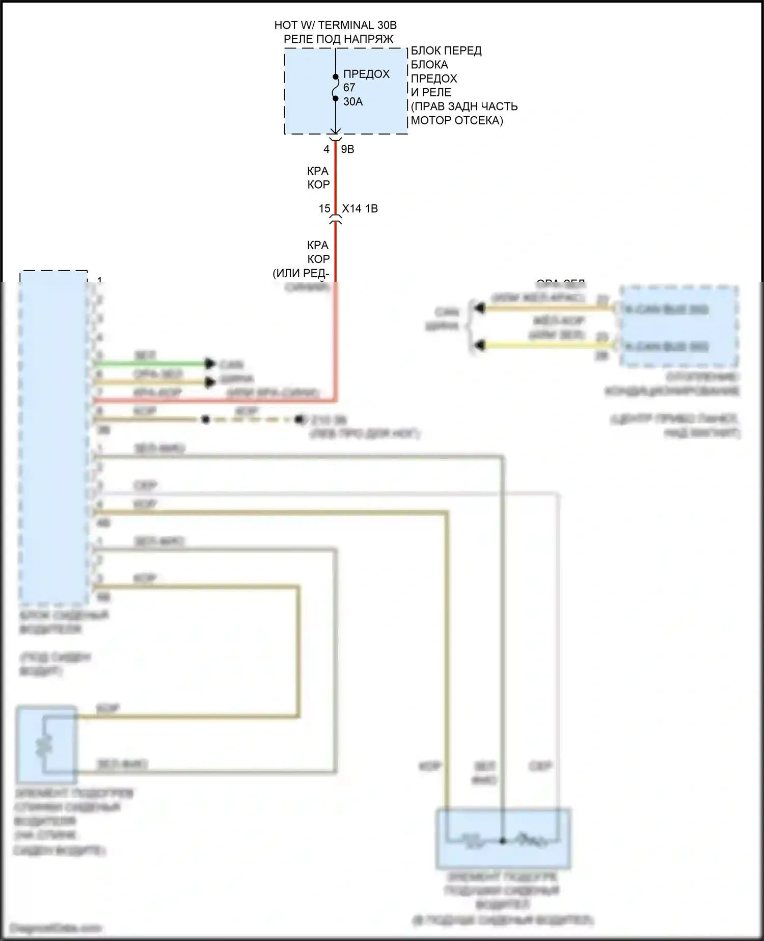 3 серия GT BMW F34 (2011-2016): Электросхема передних обогреваемых сидений, с памятью 