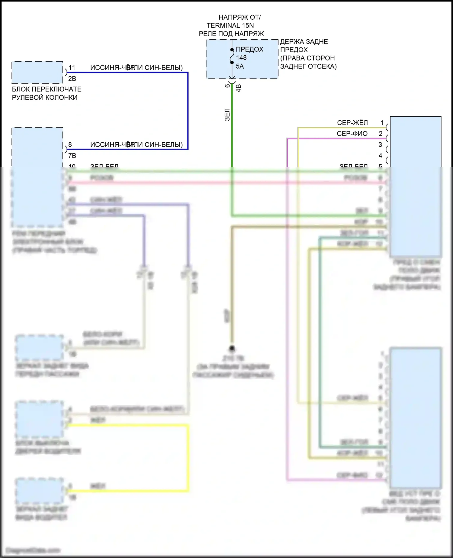 3 серия GT BMW F34 (2011-2016): Электросхема сигнализации о выезде с полосы движения, без камеры 