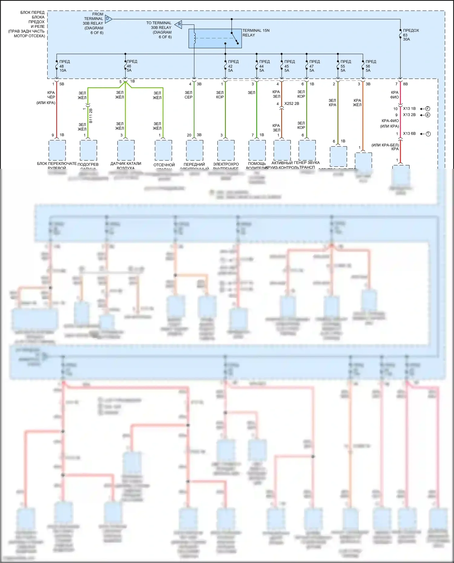 3 серия BMW F30/F31 рестайлинг (2015-2020): Электросхема блока предохранителей реле (2 из 6) 