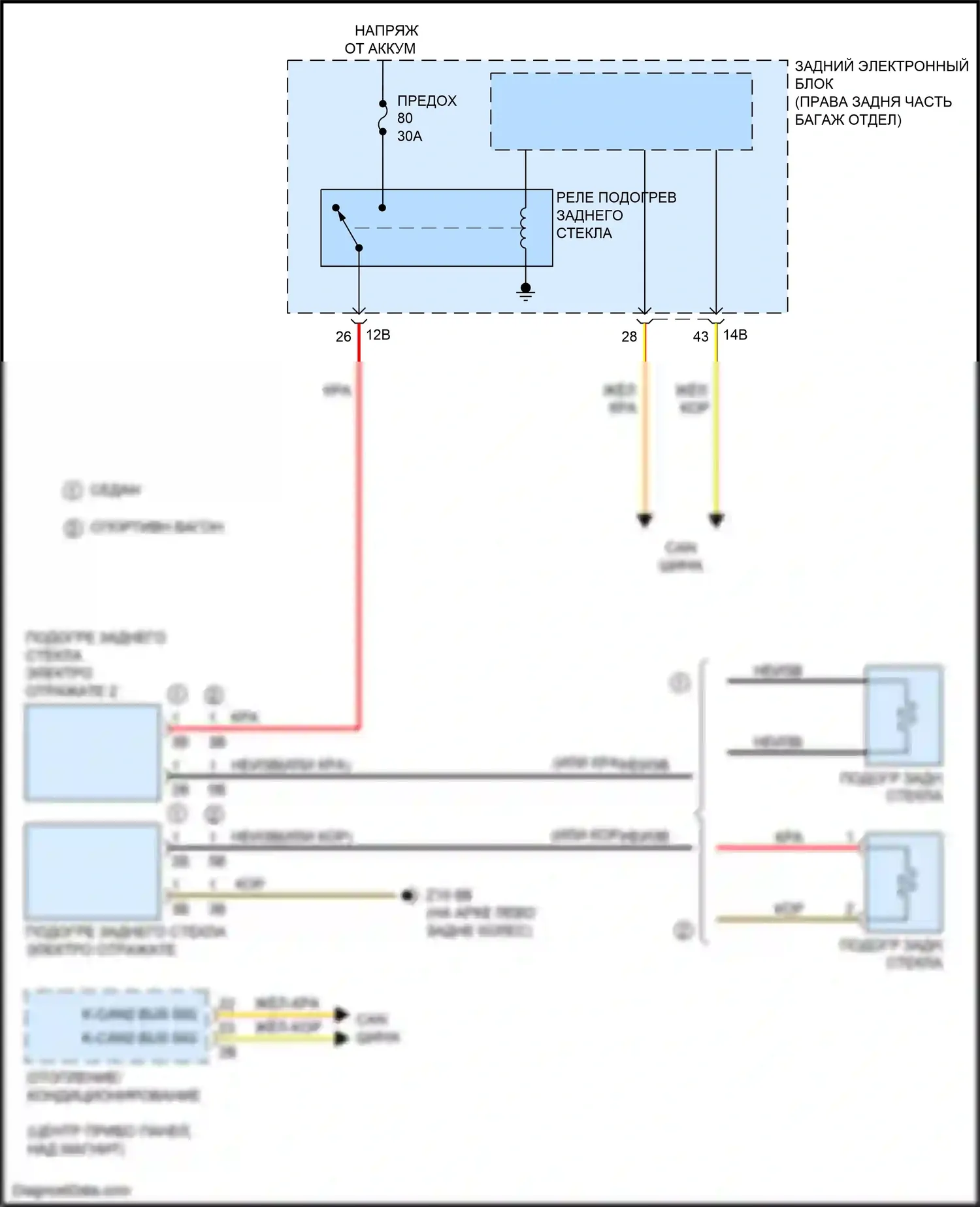 3 серия BMW F30/F31 рестайлинг (2015-2020): Электросхема заднего подогрева 