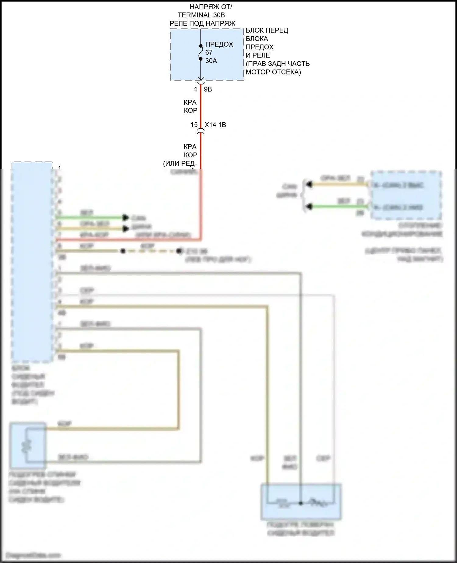 3 серия BMW F30/F31 рестайлинг (2015-2020): Электросхема передних обогреваемых сидений, с памятью 