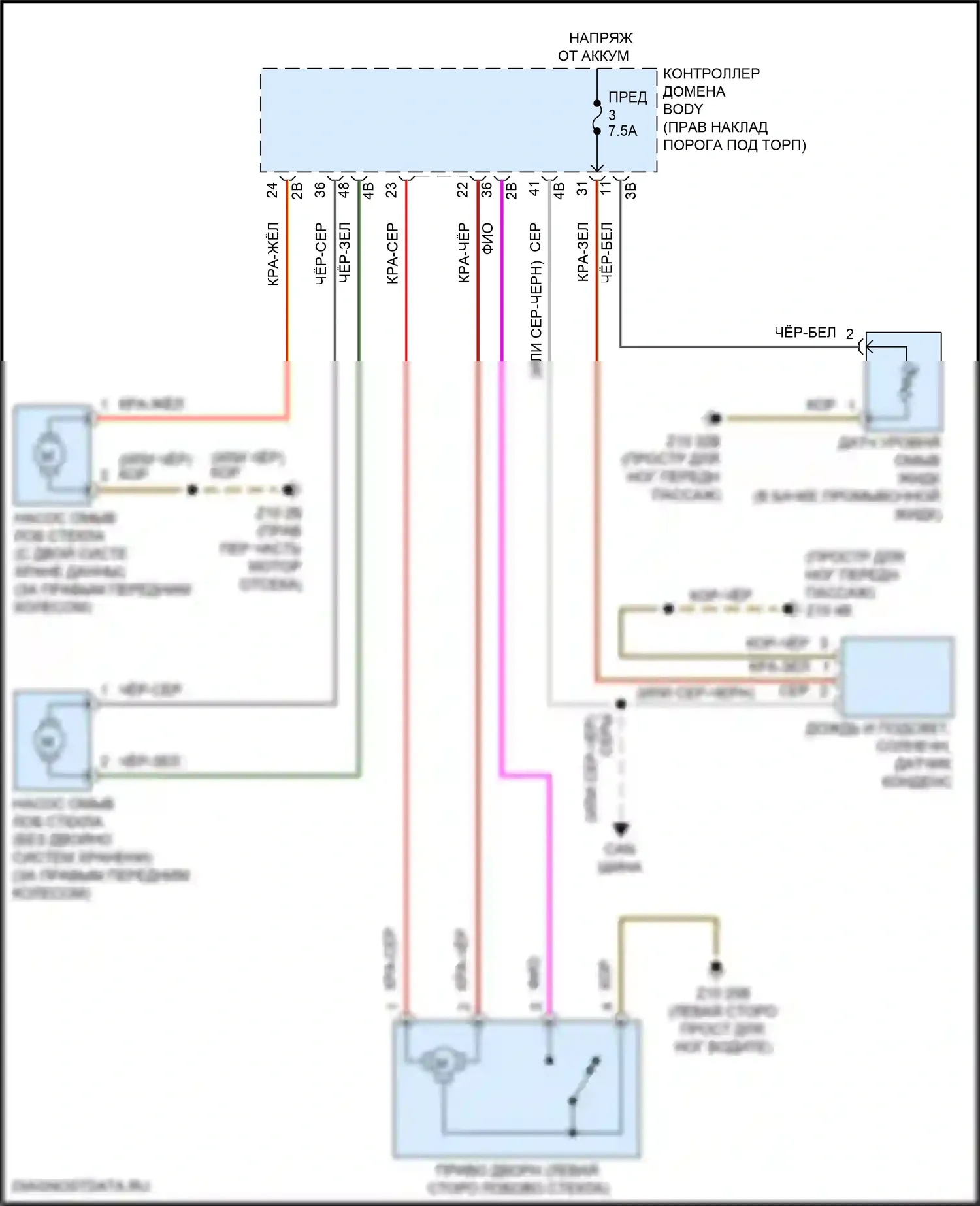 3 серия BMW G20/G21 рестайлинг (2022-2024): Дворники и омыватели электросхема 