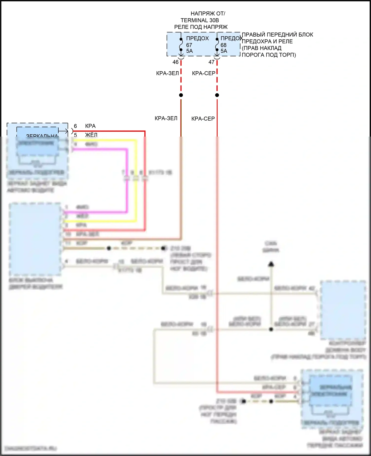 3 серия BMW G20/G21 рестайлинг (2022-2024): Электросхема обогреваемых зеркал, с функцией шины lin 
