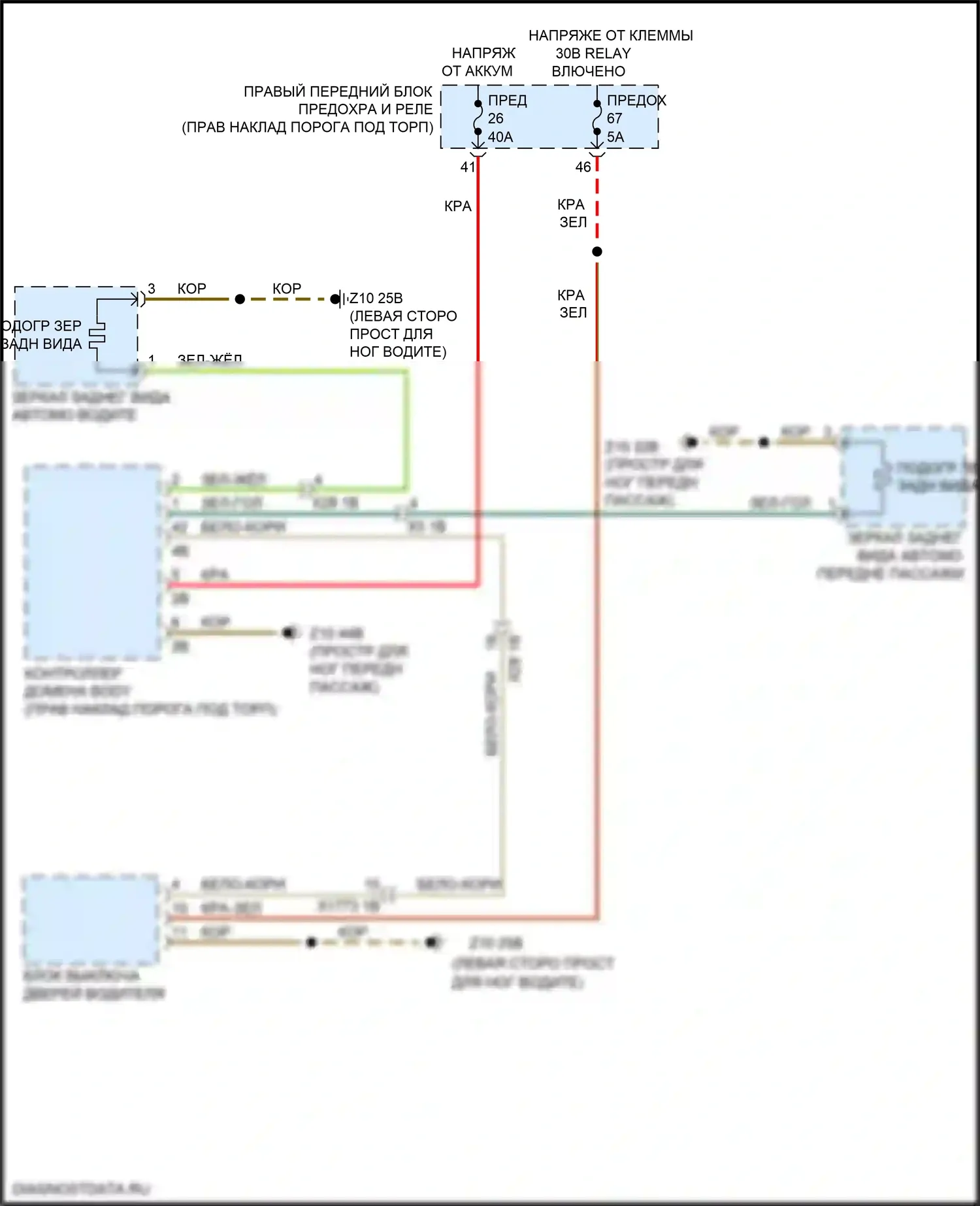 3 серия BMW G20/G21 (2018-2023): Электросхема обогреваемых зеркал, без функции шины lin 