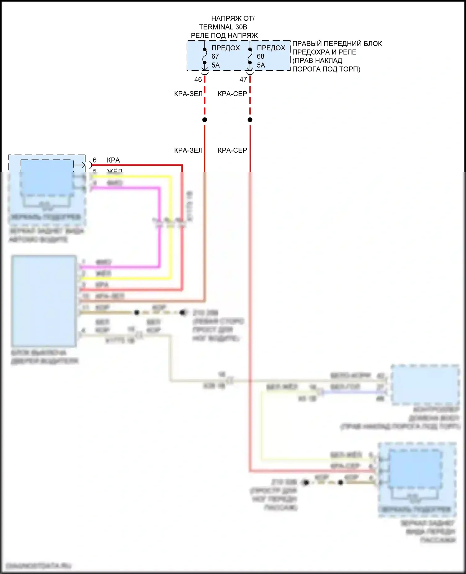3 серия BMW G20/G21 (2018-2023): Электросхема обогреваемых зеркал, с функцией шины lin 