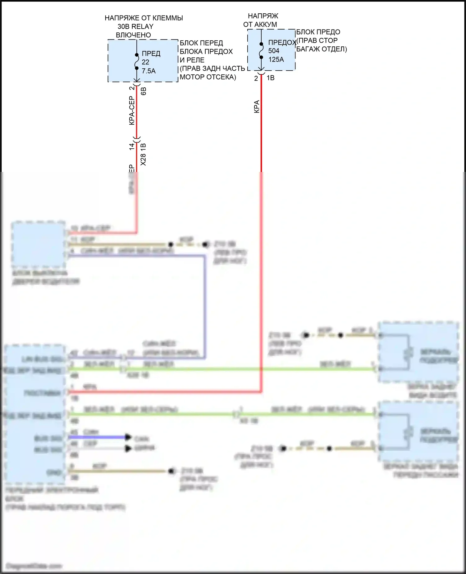 4 серия Gran Coupe BMW F36 рестайлинг (2017-2020): Электросхема обогреваемых зеркал, без функции шины lin 