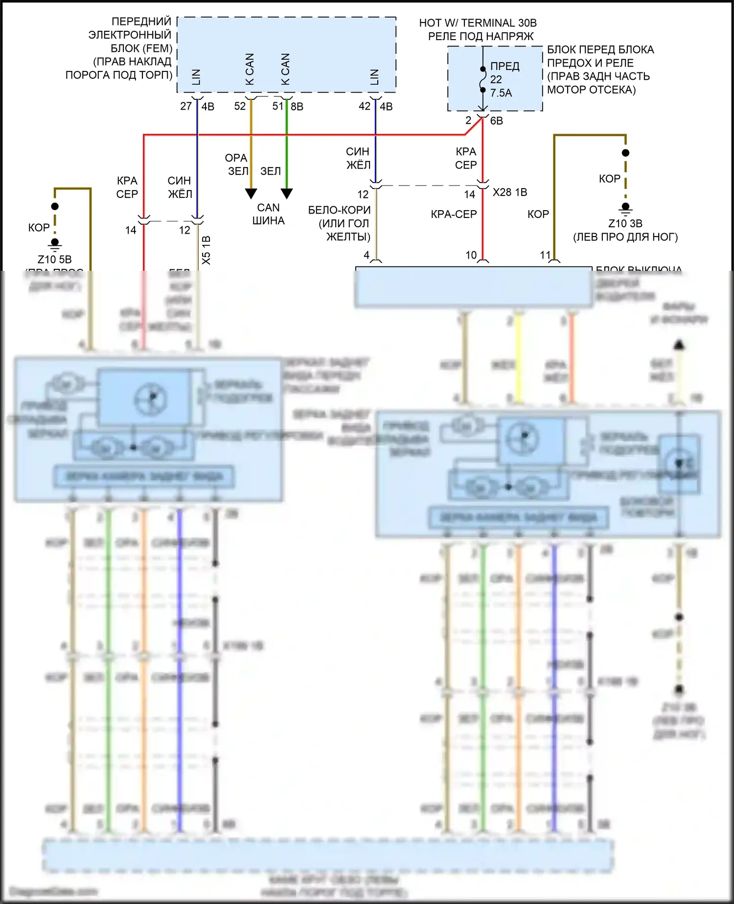 4 серия Gran Coupe BMW F36 (2013-2017): Электросхема памяти зеркал, с функцией lin bus 