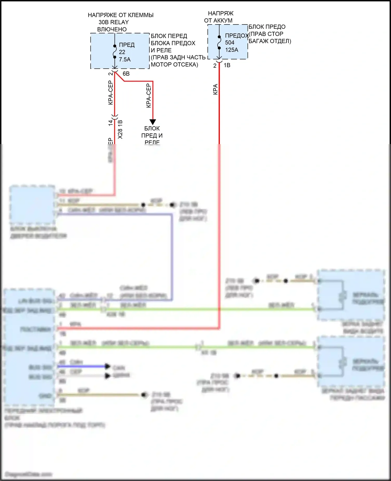 4 серия Gran Coupe BMW F36 (2013-2017): Электросхема обогреваемых зеркал, без функции шины lin 