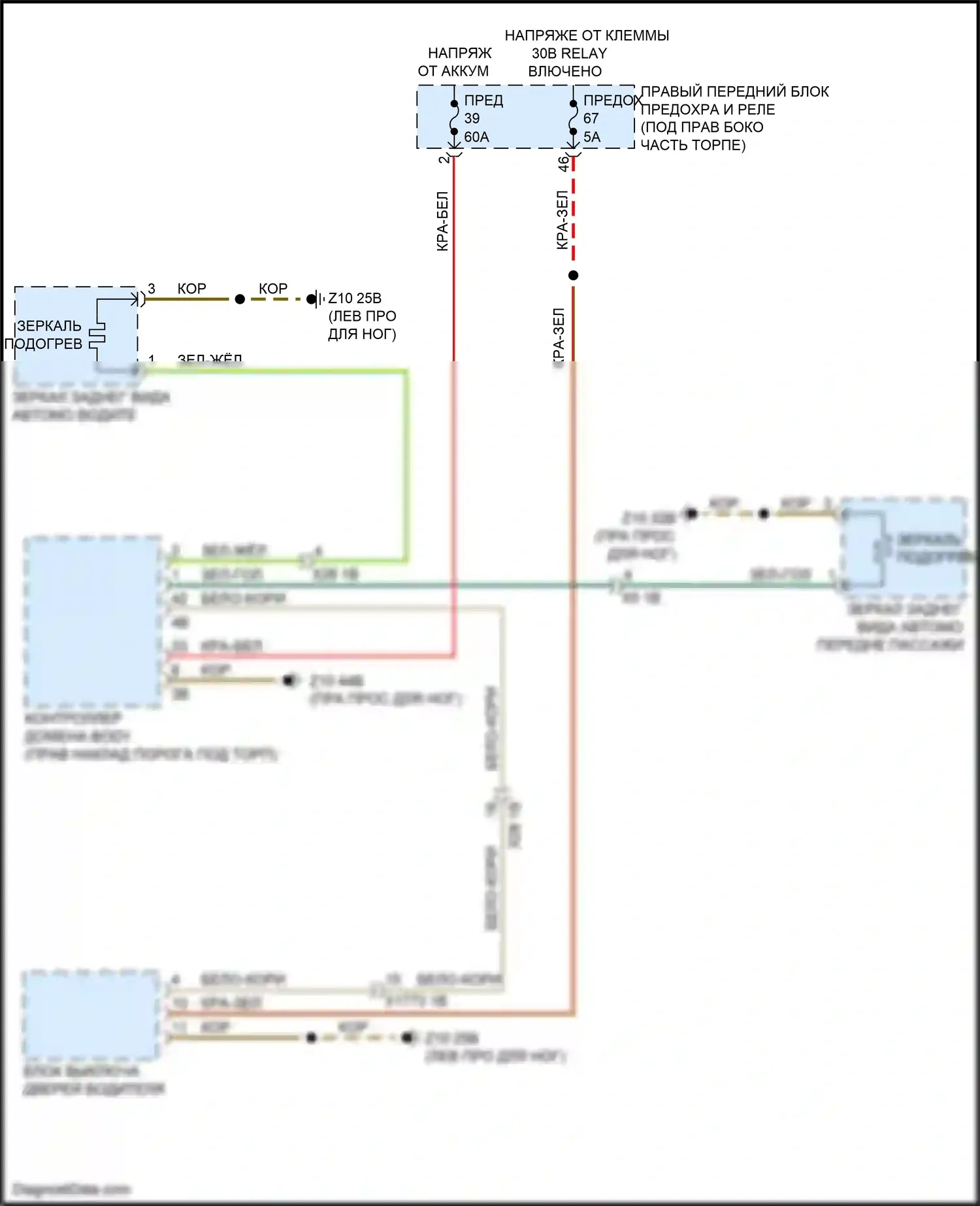 4 серия Gran Coupe BMW G26 (2020-2024): Электросхема обогреваемых зеркал, без функции шины lin 