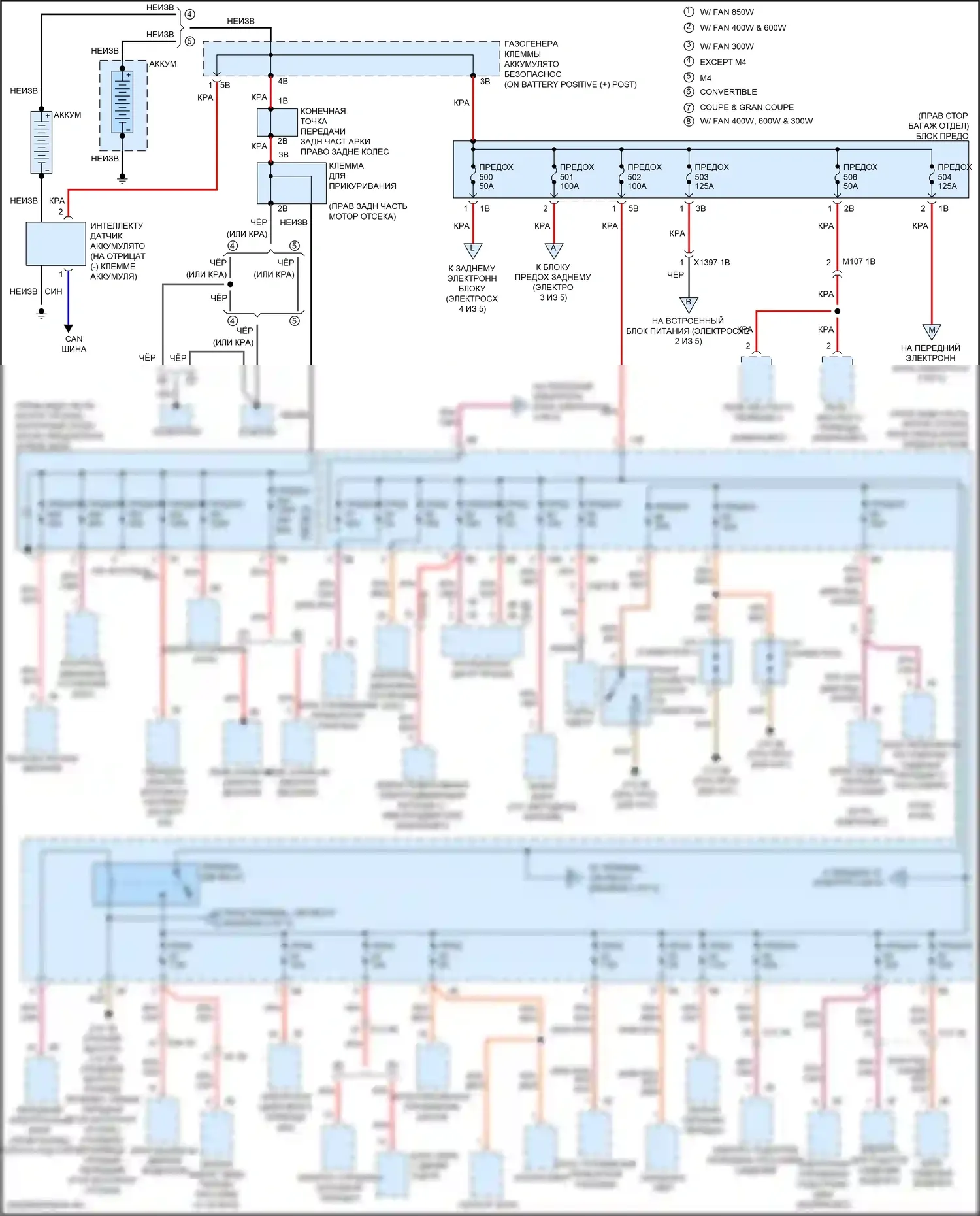 4 серия BMW F32/F33 рестайлинг (2017-2020): Электросхема блока предохранителей реле (1 из 5) 
