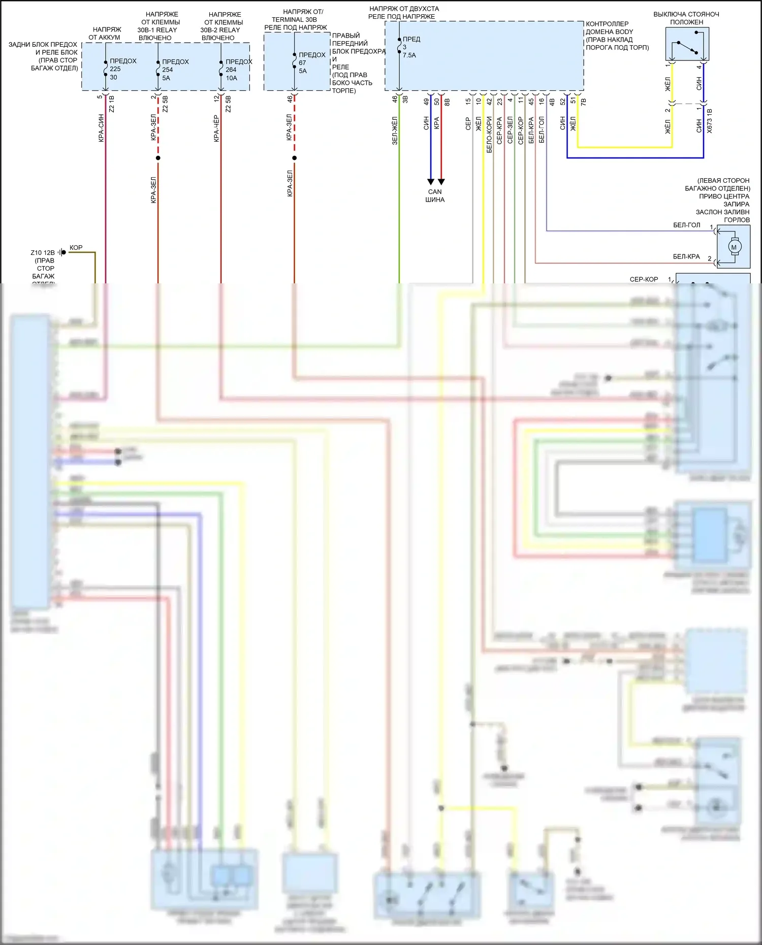 4 серия BMW G22/G23 (2020-2024): Электросхема открытия багажника и лючка топливного бака, купе 