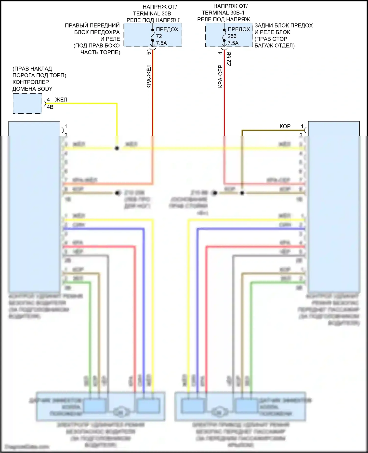 4 серия BMW G22/G23 (2020-2024): Электросхема удлинителя ремня безопасности 