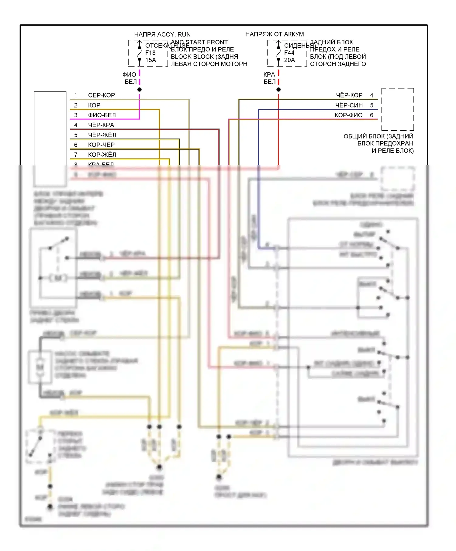 5 серия BMW E34 (1988-1996): Электросхема задних дворников и омывателей 