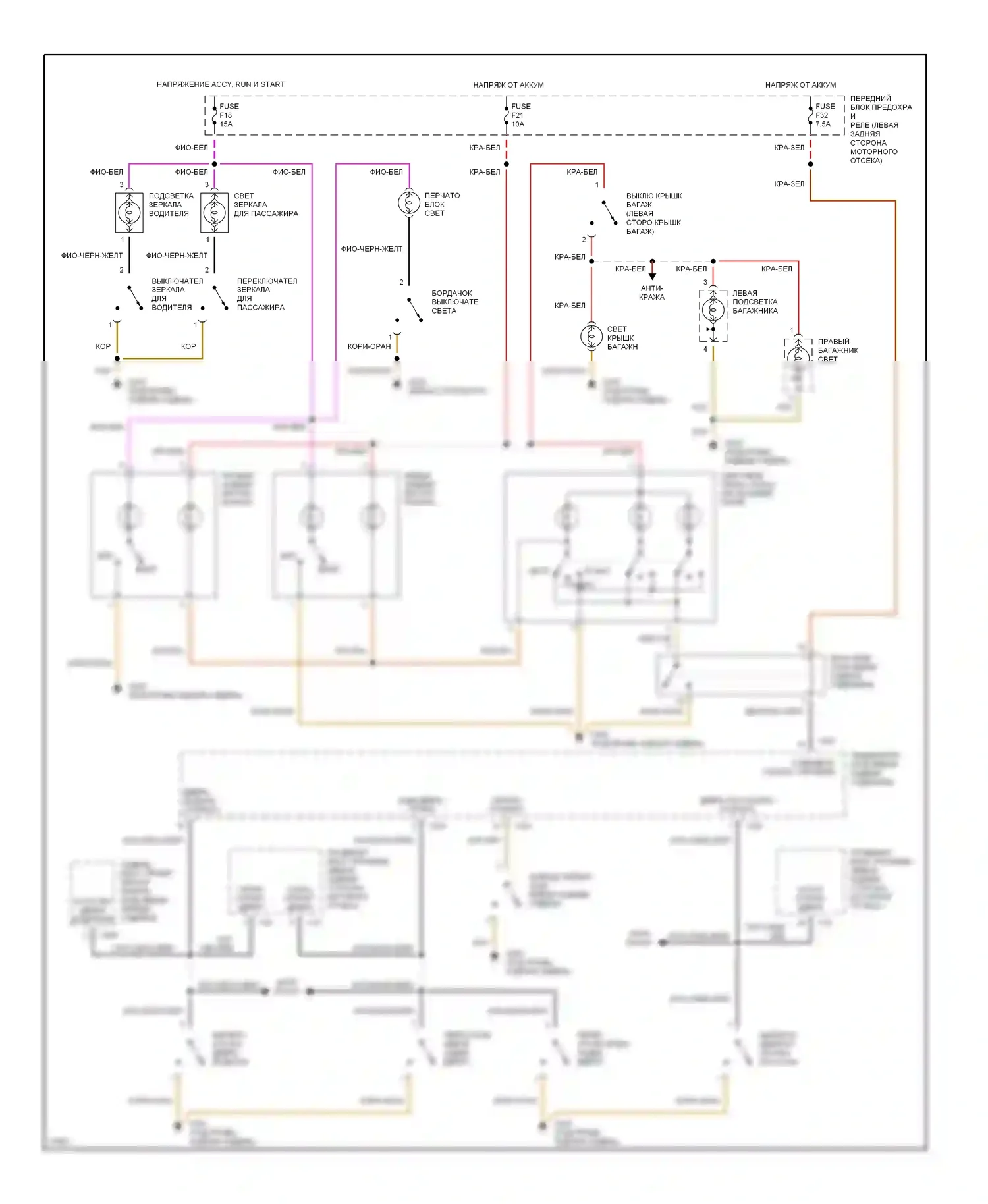 5 серия BMW E34 (1988-1996): Электросхема внутреннего освещения (2 из 2) 