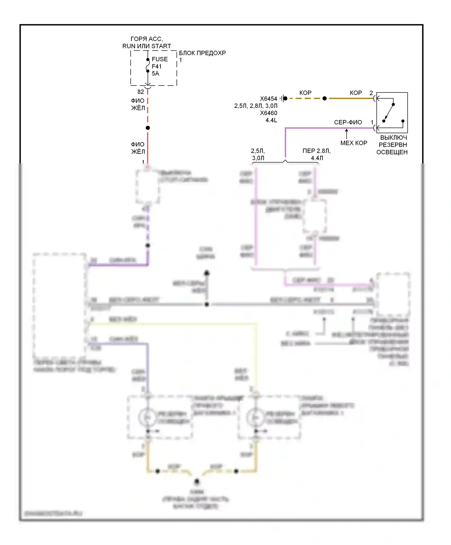 5 серия BMW E39 рестайлинг (2000-2004): Электросхема фонарей заднего хода, вагон 