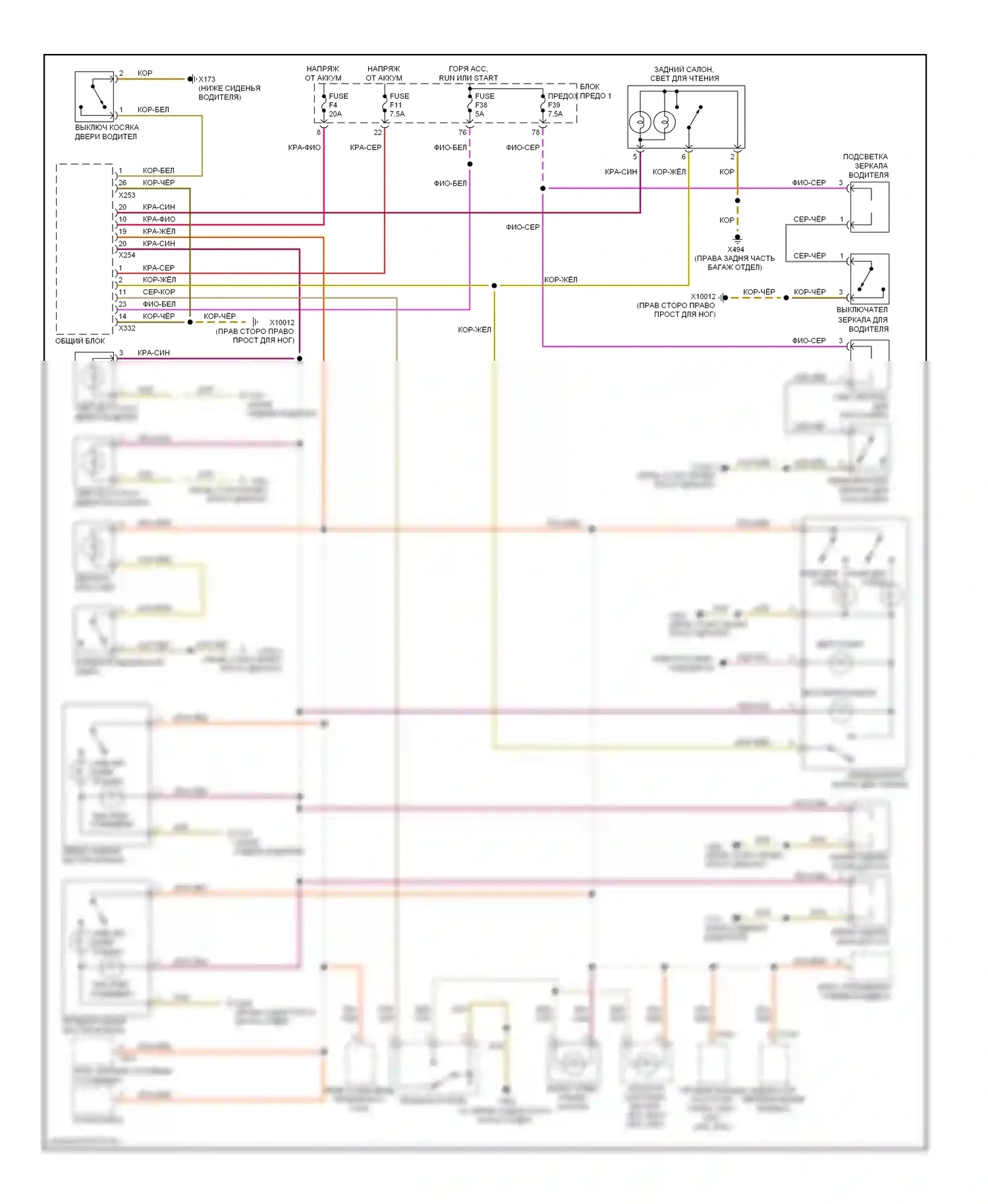 5 серия BMW E39 рестайлинг (2000-2004): Электросхема освещения салона, вагон 