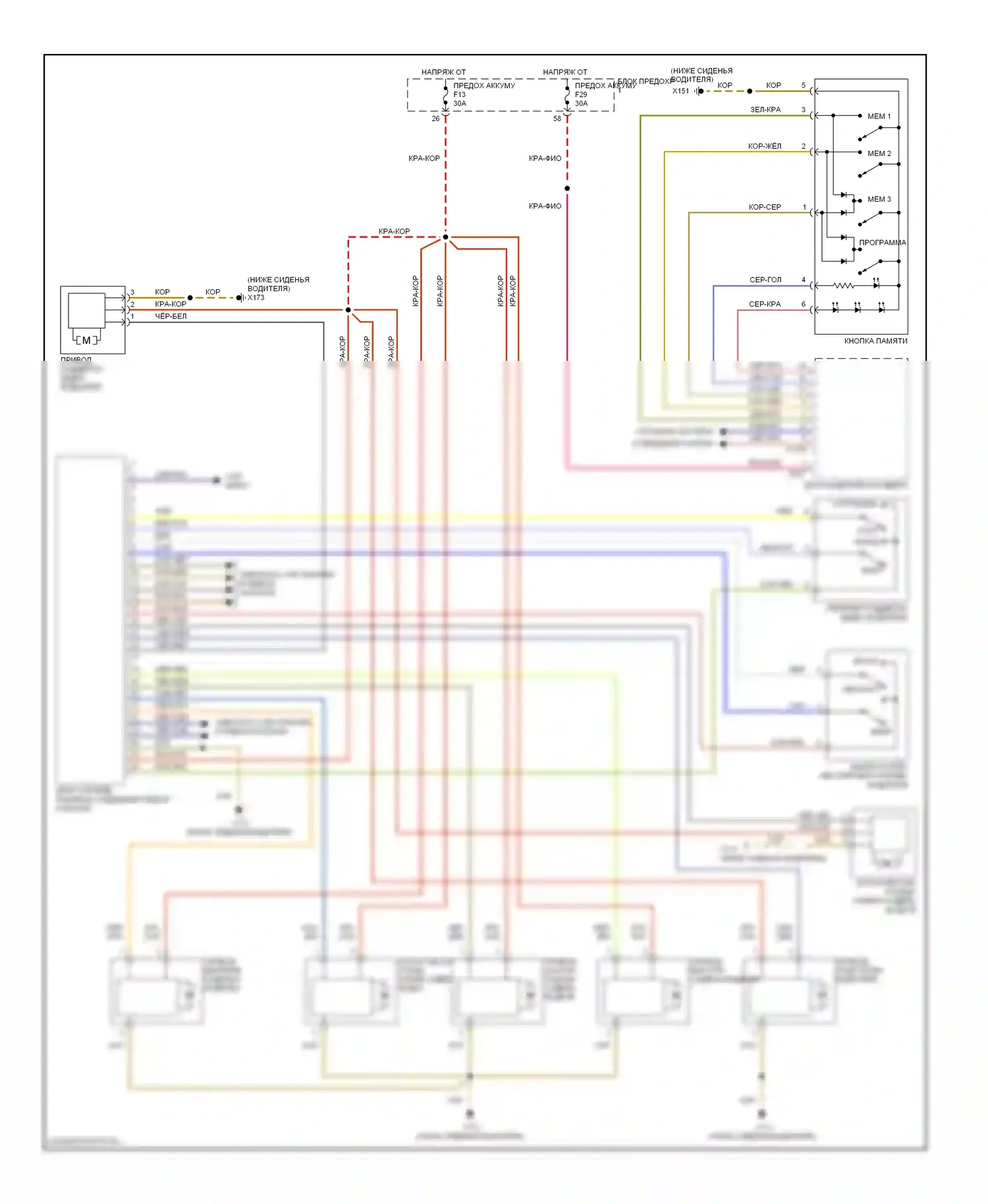 5 серия BMW E39 рестайлинг (2000-2004): Электросхема сиденья памяти водителя 
