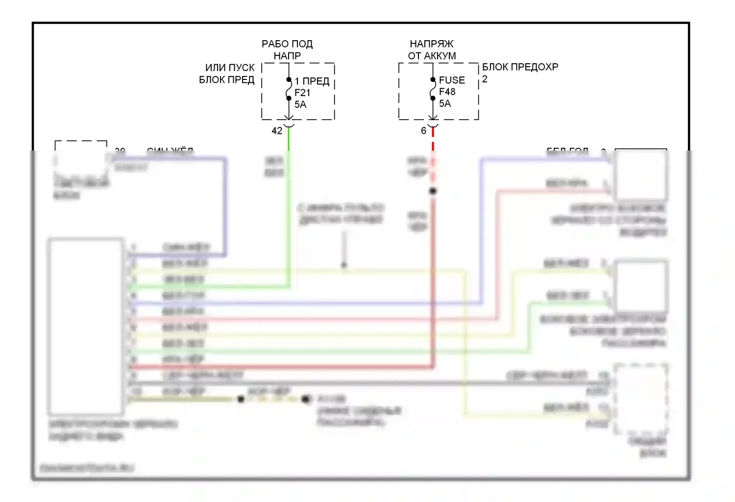 5 серия BMW E39 рестайлинг (2000-2004): Электросхема электрохромного зеркала 
