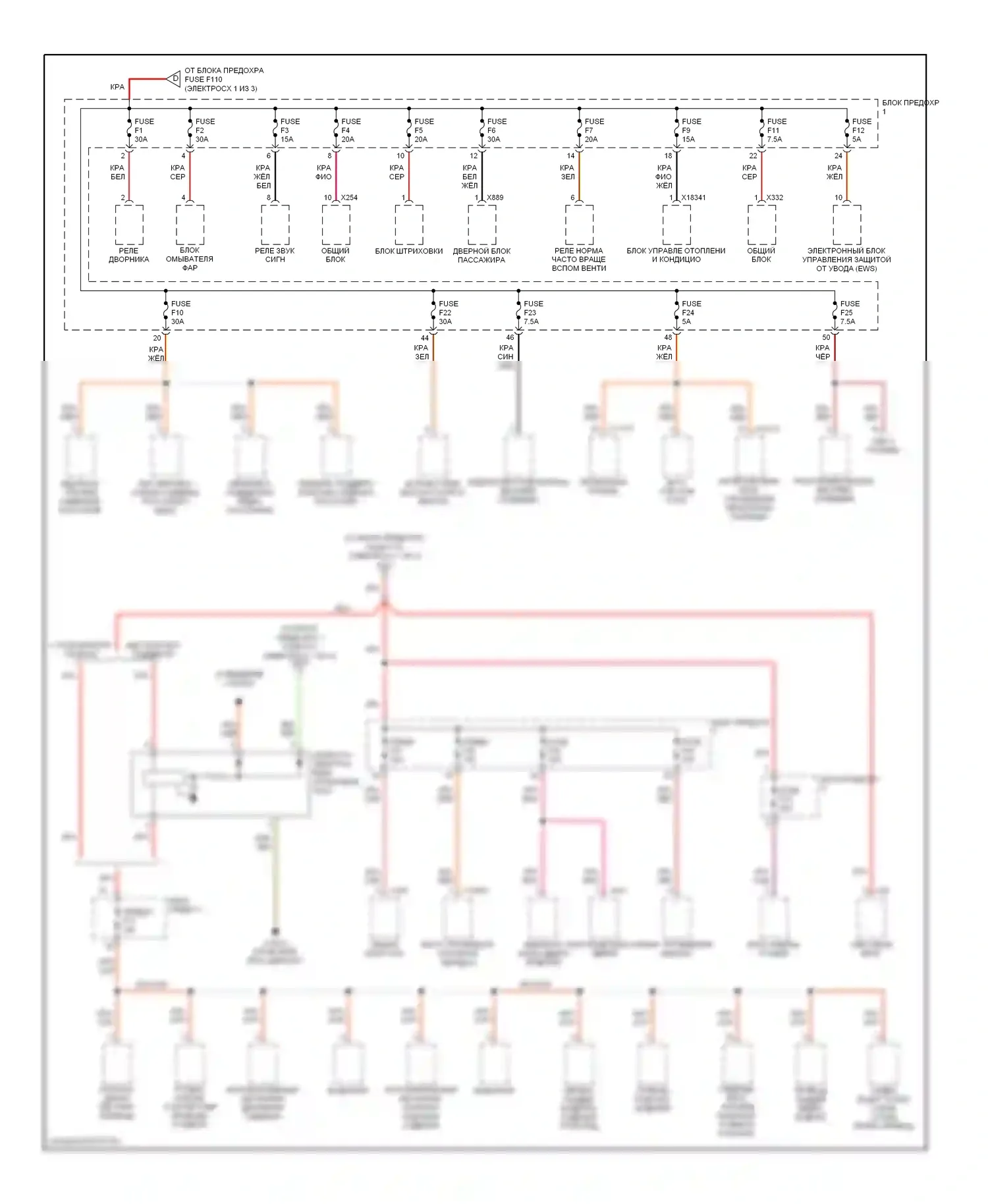 5 серия BMW E39 (1995-2000): Электросхема блока предохранителей реле (2 из 3) 