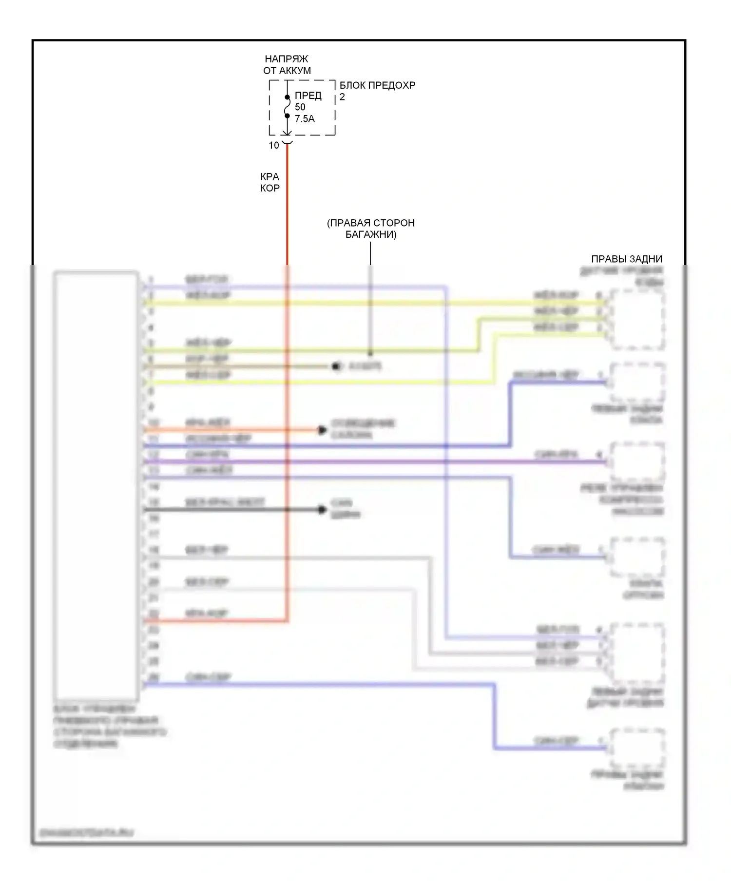 5 серия BMW E39 (1995-2000): Электрическая электросхема пневмоподвески 