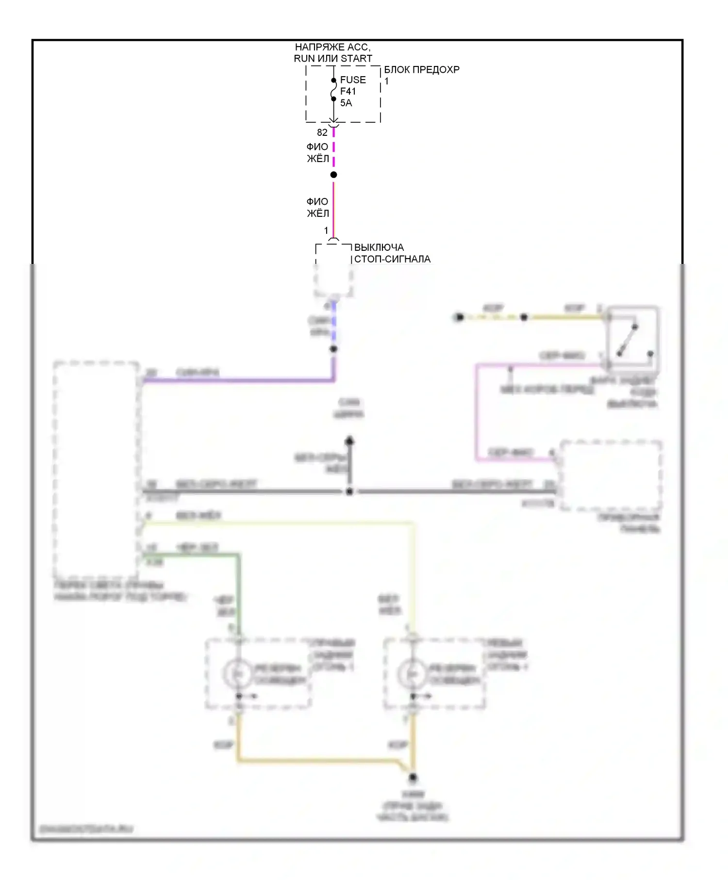 5 серия BMW E39 (1995-2000): Электросхема фонарей заднего хода 