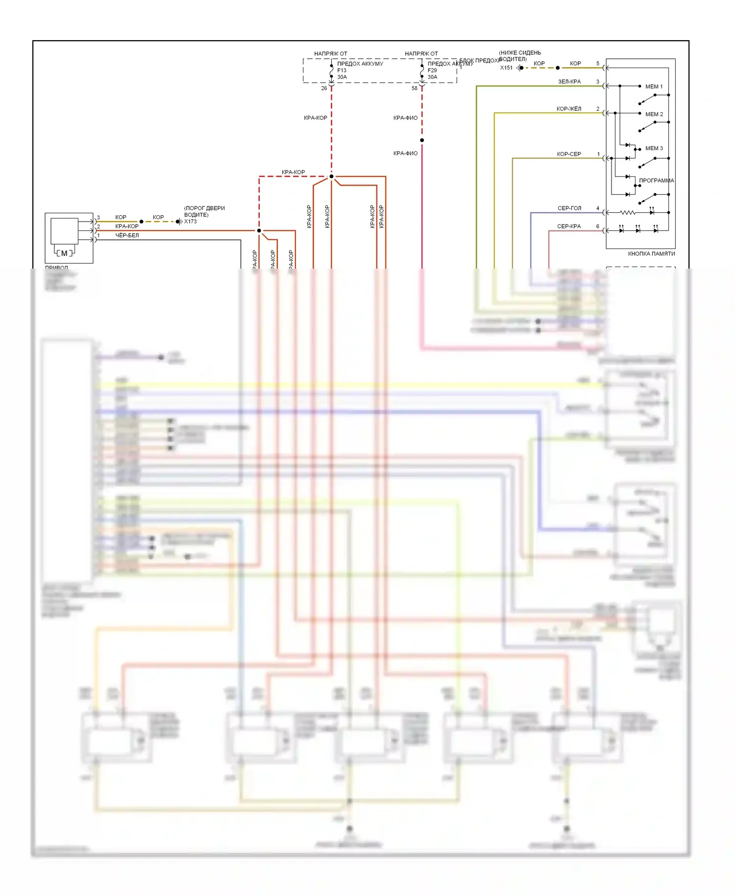 5 серия BMW E39 (1995-2000): Электросхема сиденья памяти водителя 
