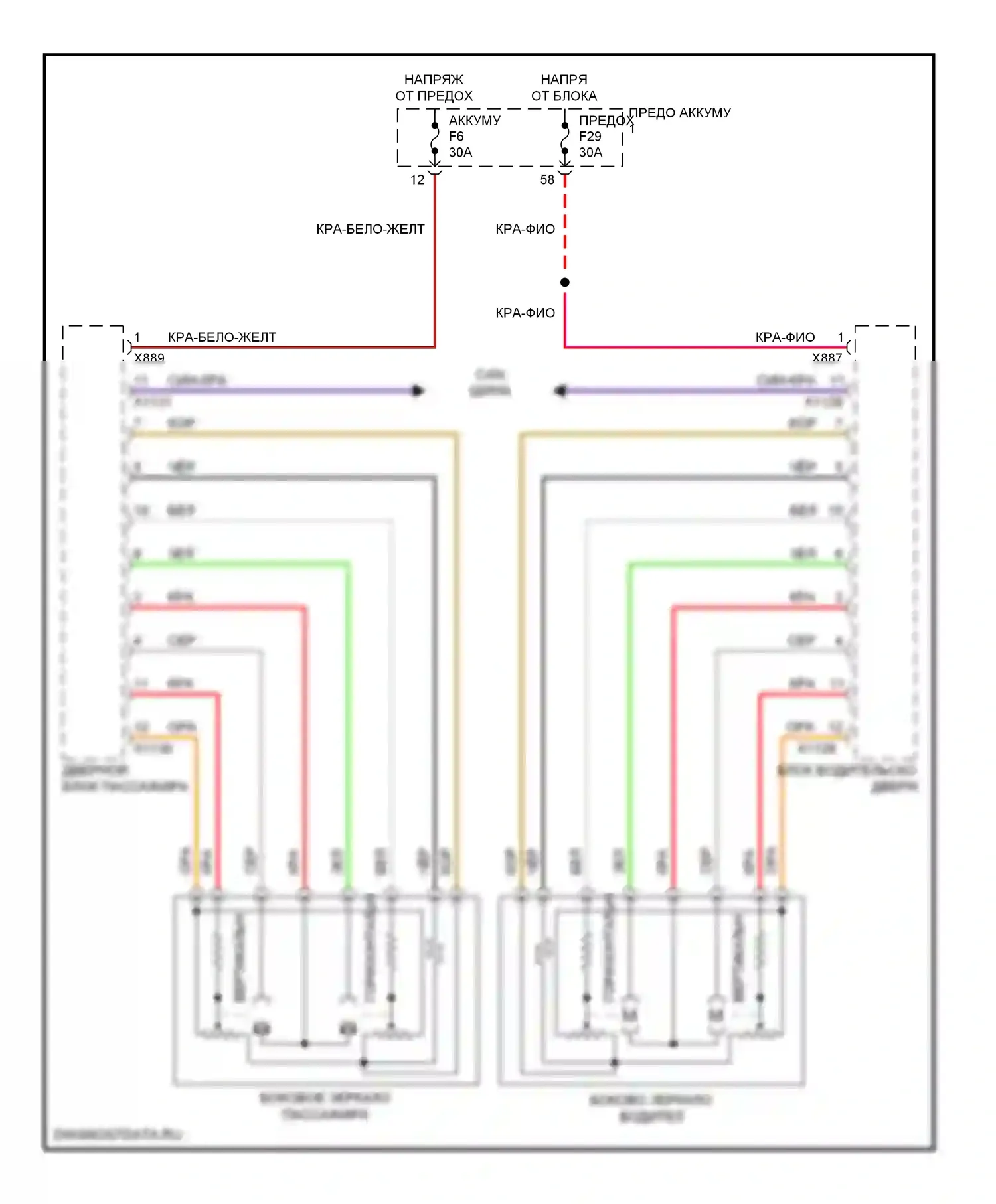 5 серия BMW E39 (1995-2000): Электросхема зеркал памяти 