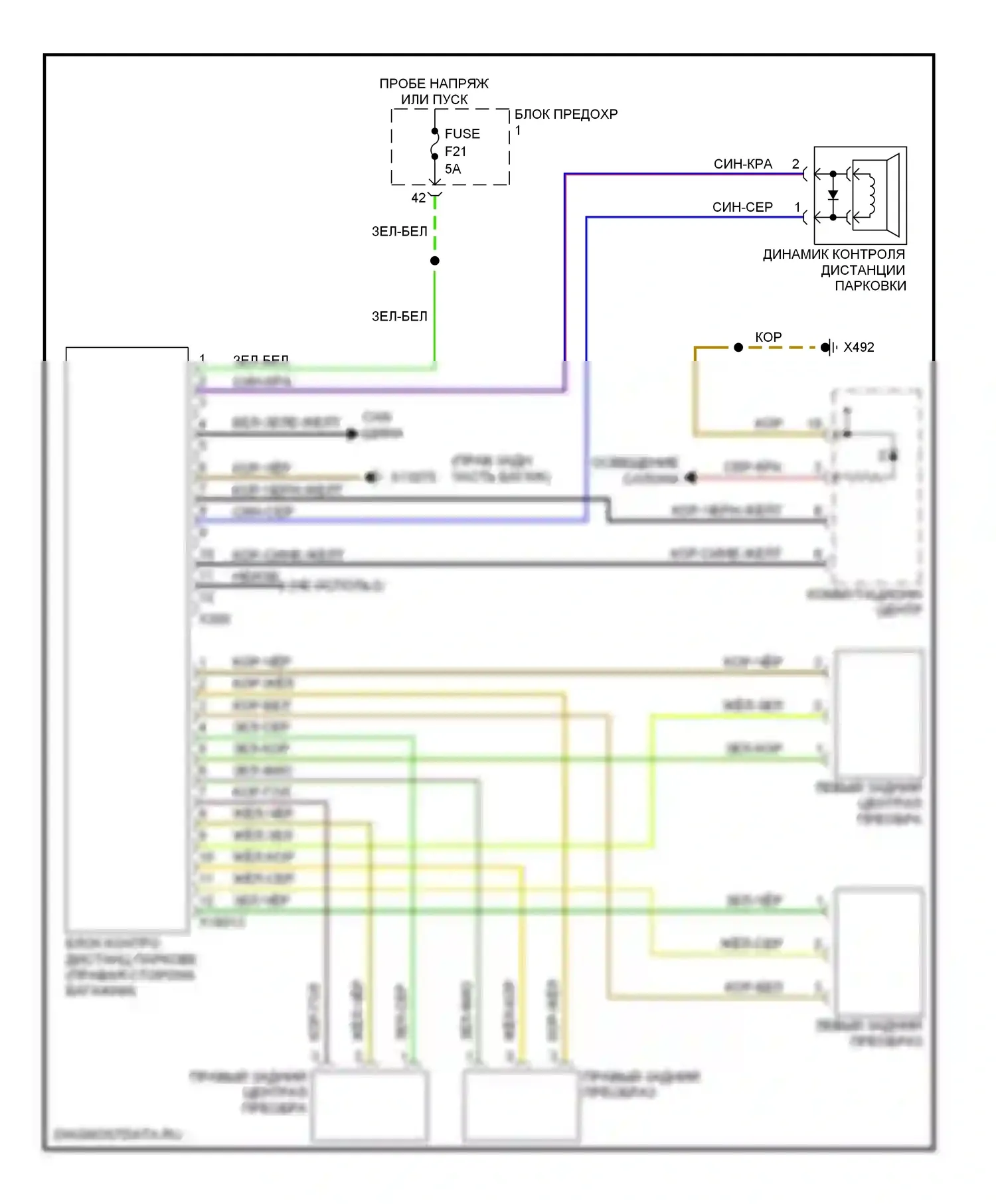 5 серия BMW E39 (1995-2000): Электросхема парктроника 