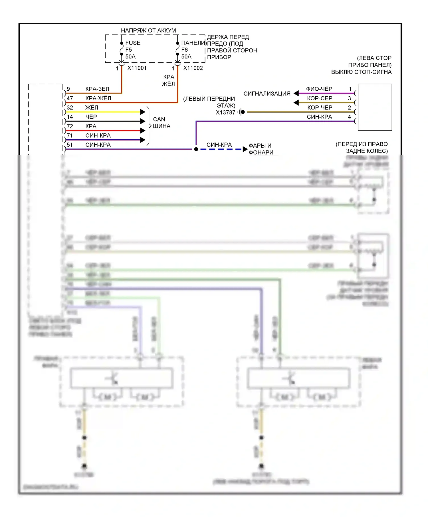 5 серия BMW E60/E61 рестайлинг (2007-2010): Адаптивная электросхема переднего освещения, без направленных фар 