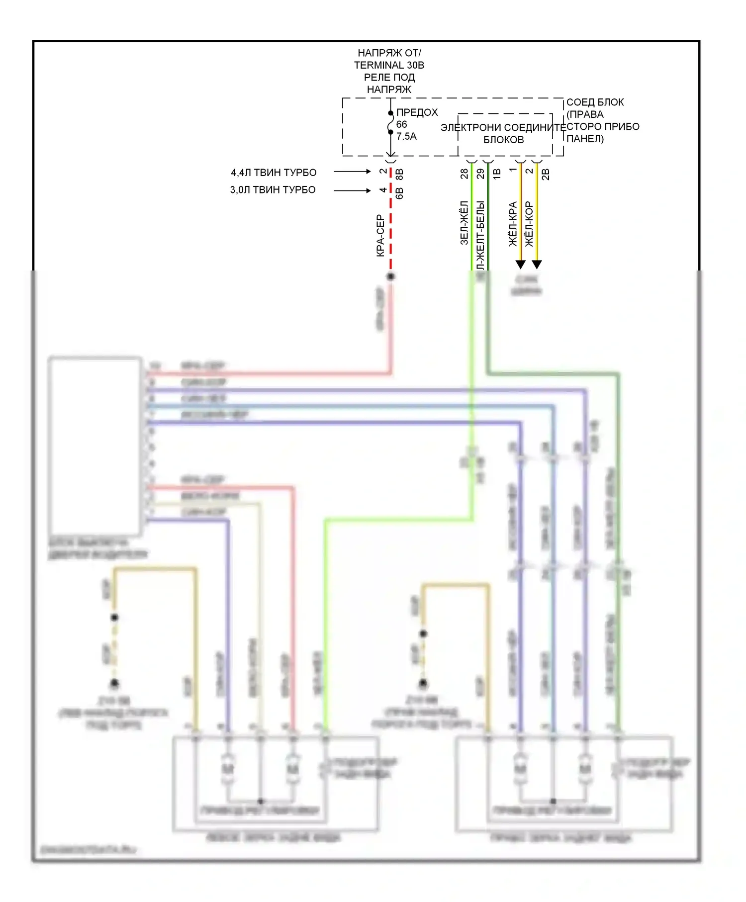 5 серия GT BMW F07 (2009-2013): Электросхема памяти зеркал, без функции lin bus 