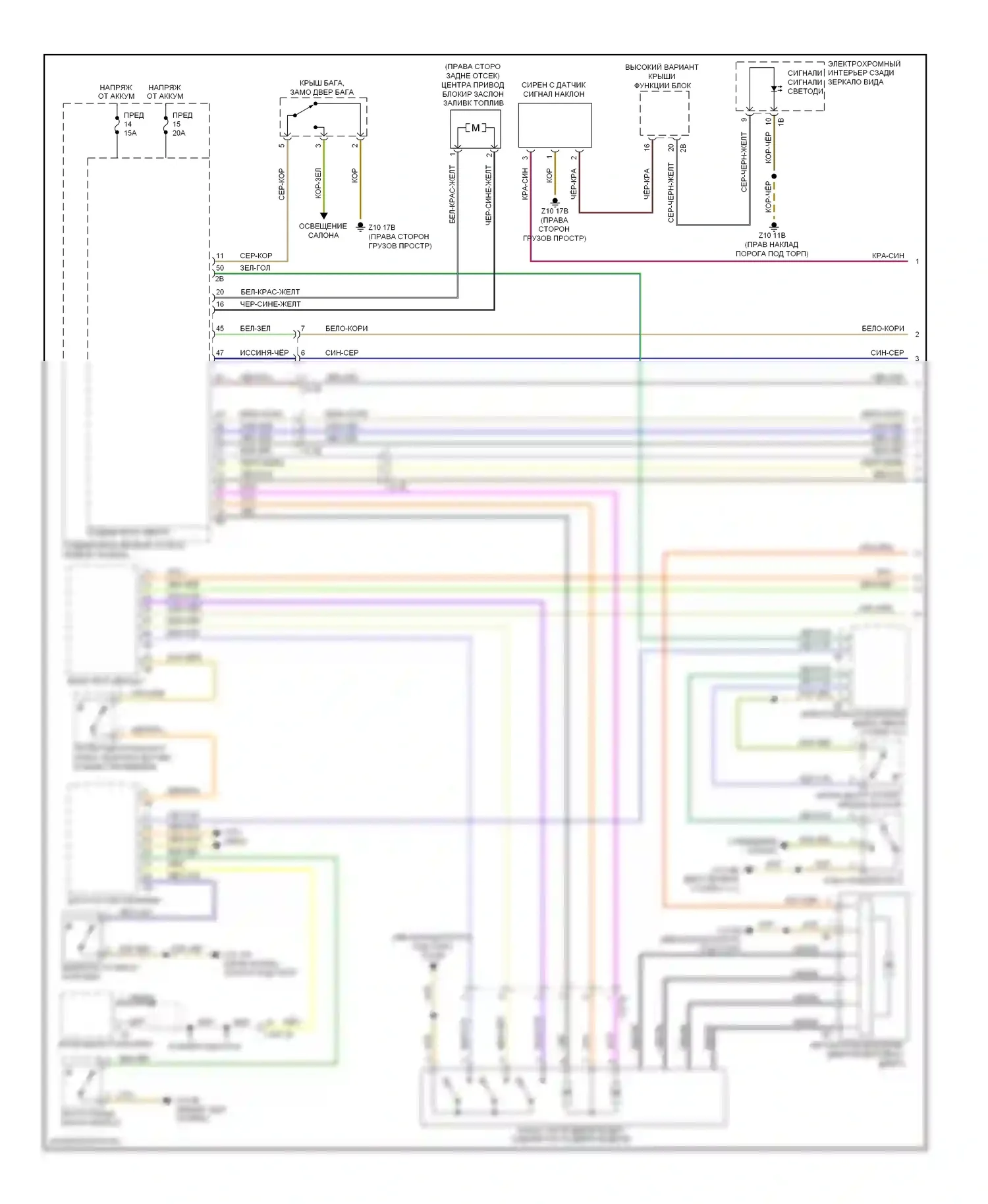 5 серия GT BMW F07 (2009-2013): Электросхема сигнализации и центрального запирания (1 из 2) 
