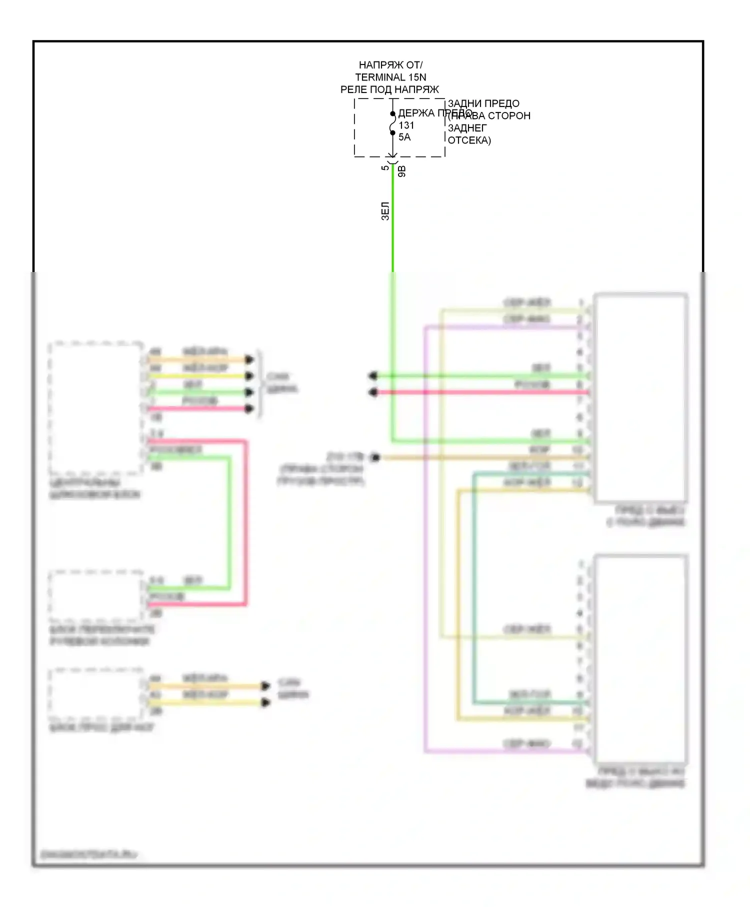 5 серия GT BMW F07 (2009-2013): Электросхема сигнализации о выезде с полосы движения, без камеры 