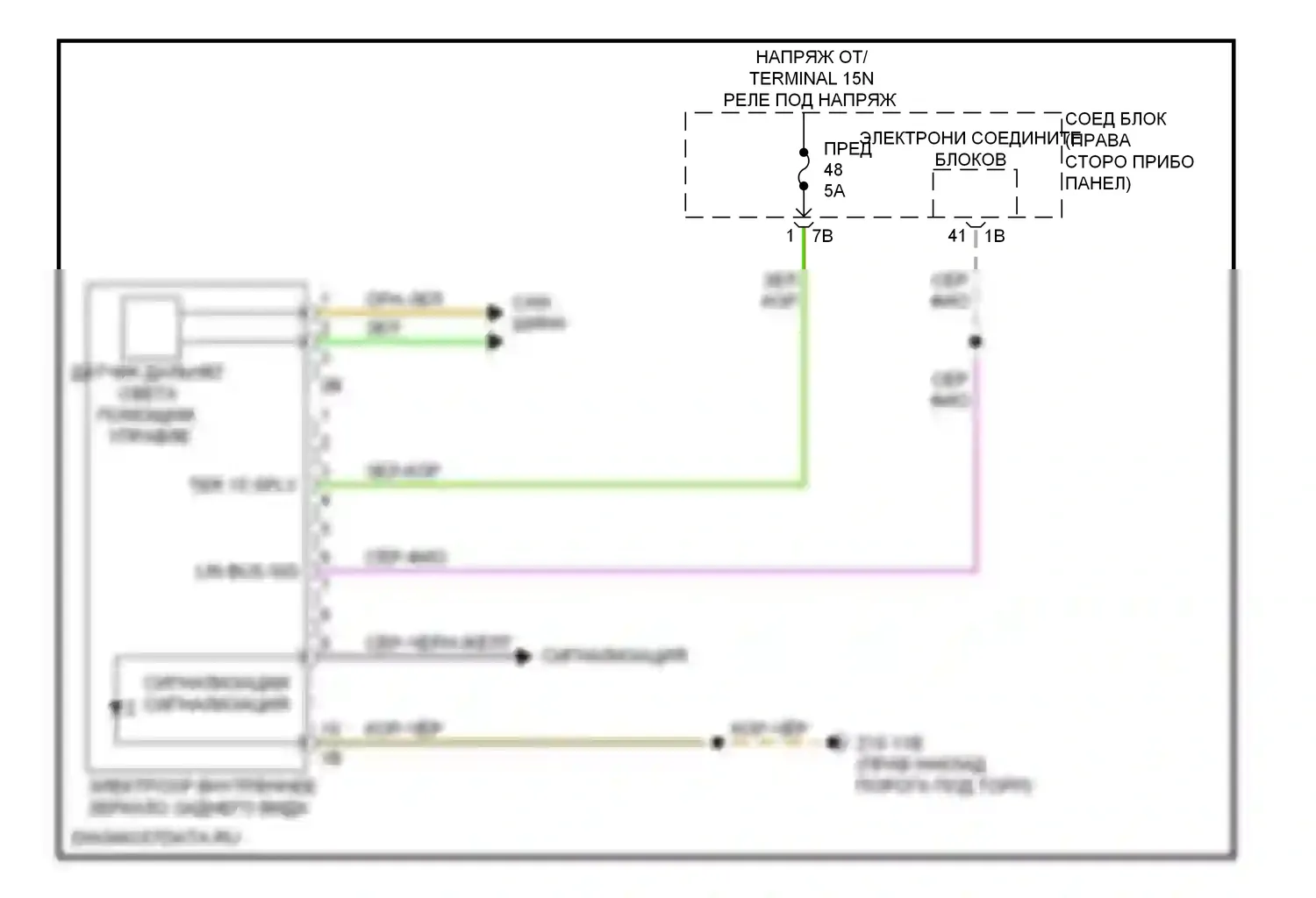 5 серия GT BMW F07 (2009-2013): Электросхема управления зеркалами заднего вида 