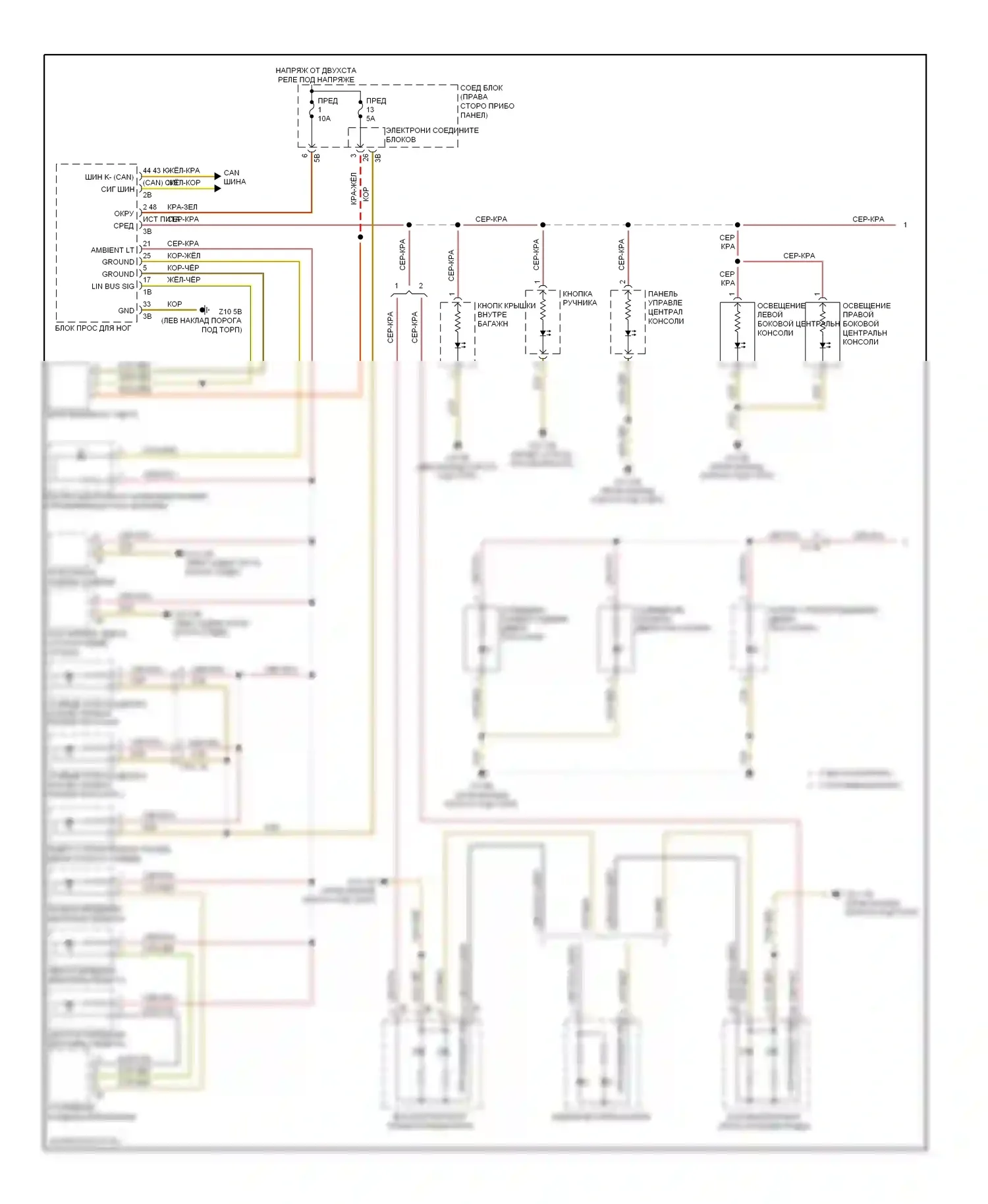 5 серия BMW F10/F11 (2009-2013): Электросхема подсветки приборной панели (1 из 2) 
