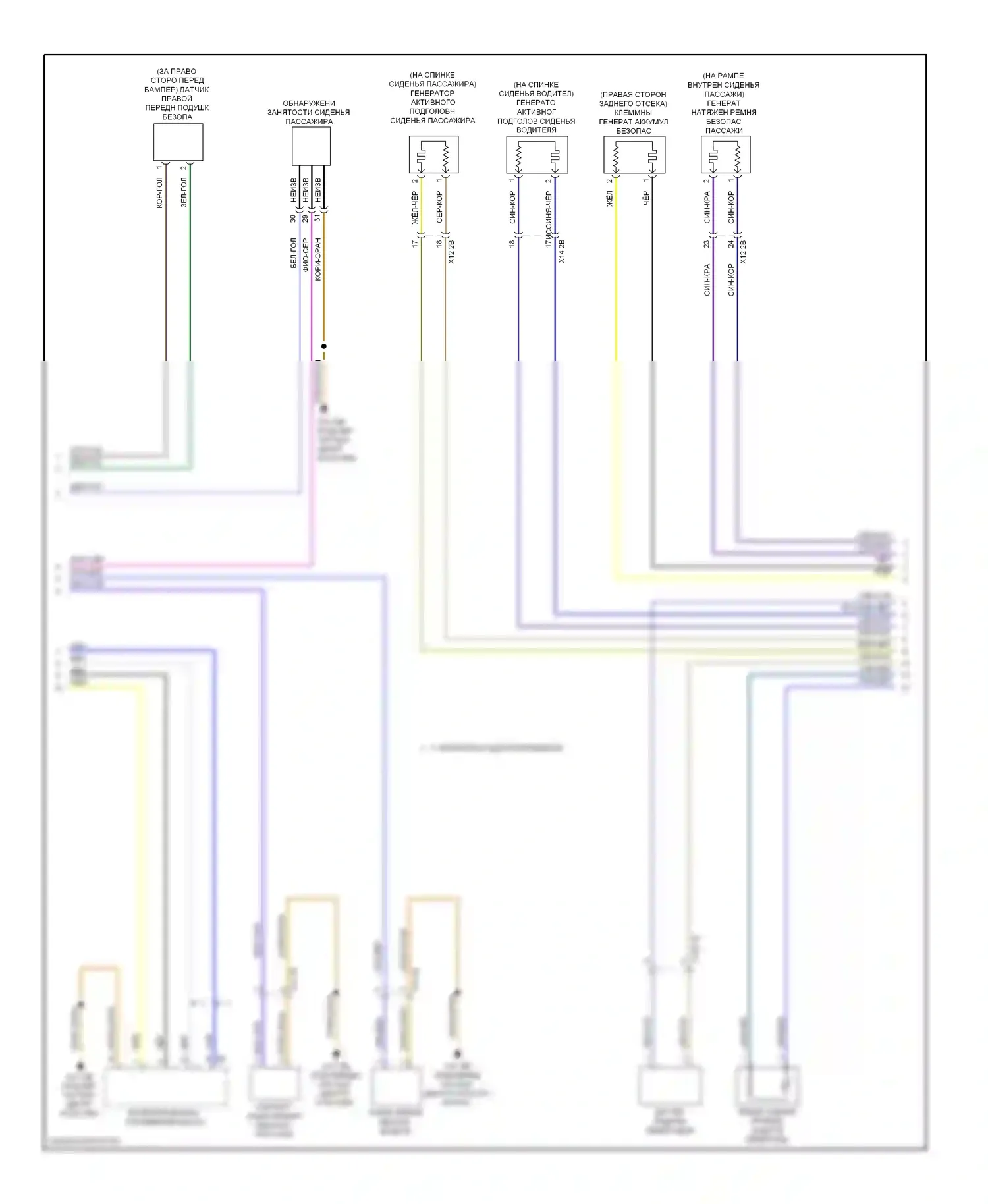 5 серия BMW F10/F11 (2009-2013): Электросхема подушек безопасности (2 из 3) 