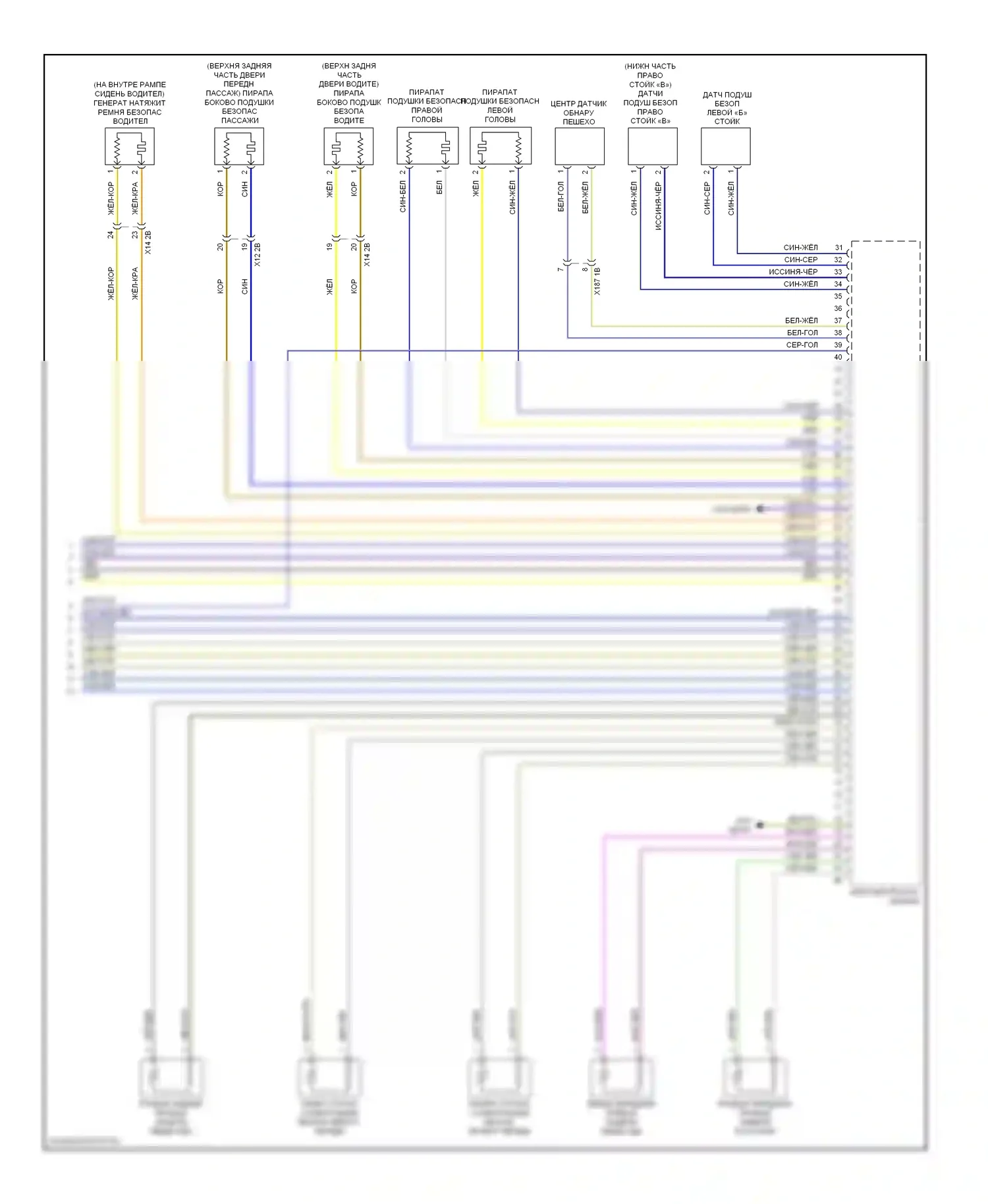 5 серия BMW F10/F11 (2009-2013): Электросхема подушек безопасности (3 из 3) 