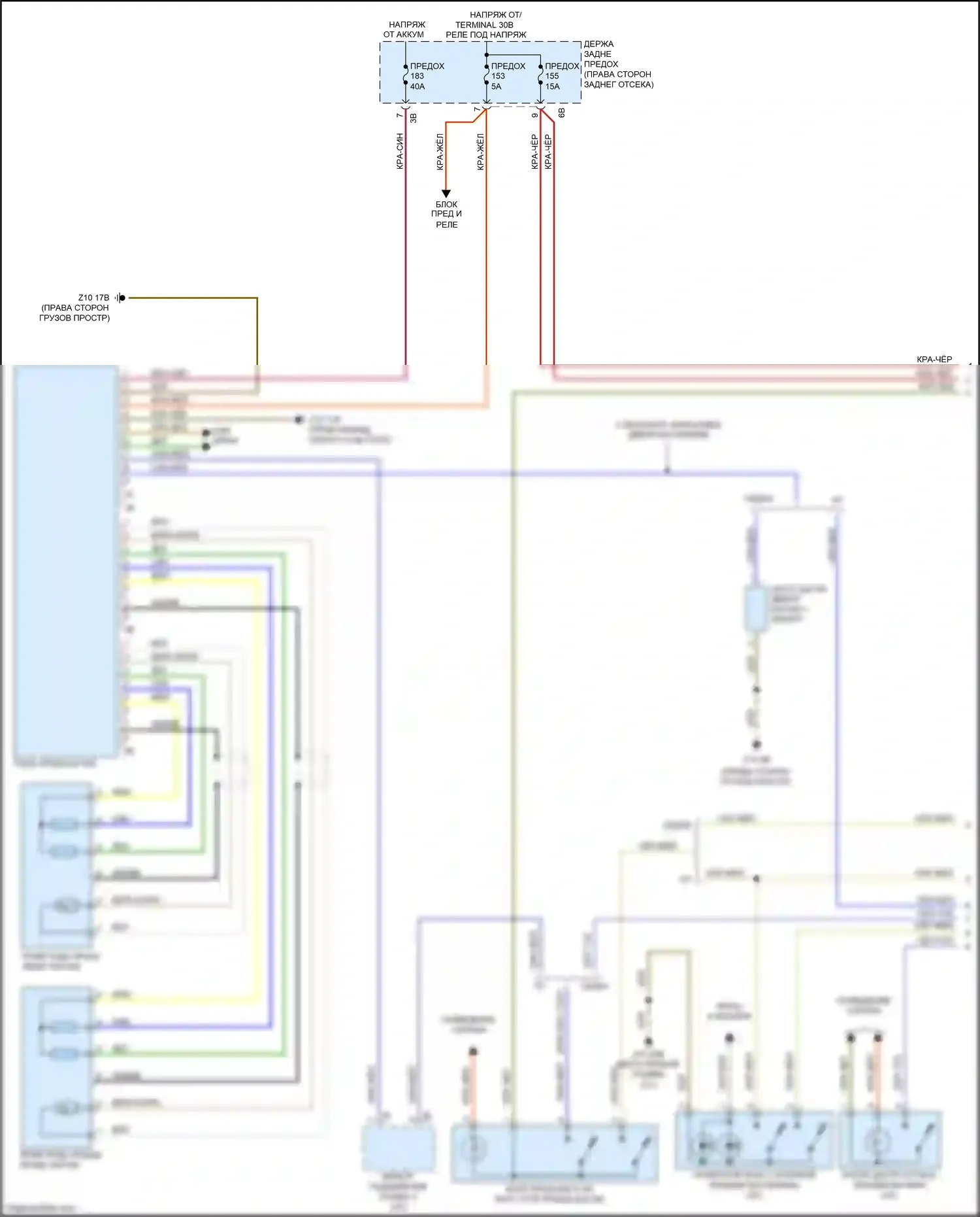 5 серия BMW F10/F11 рестайлинг (2013-2017): Электросхема открытия багажника и лючка топливного бака (1 из 2) 