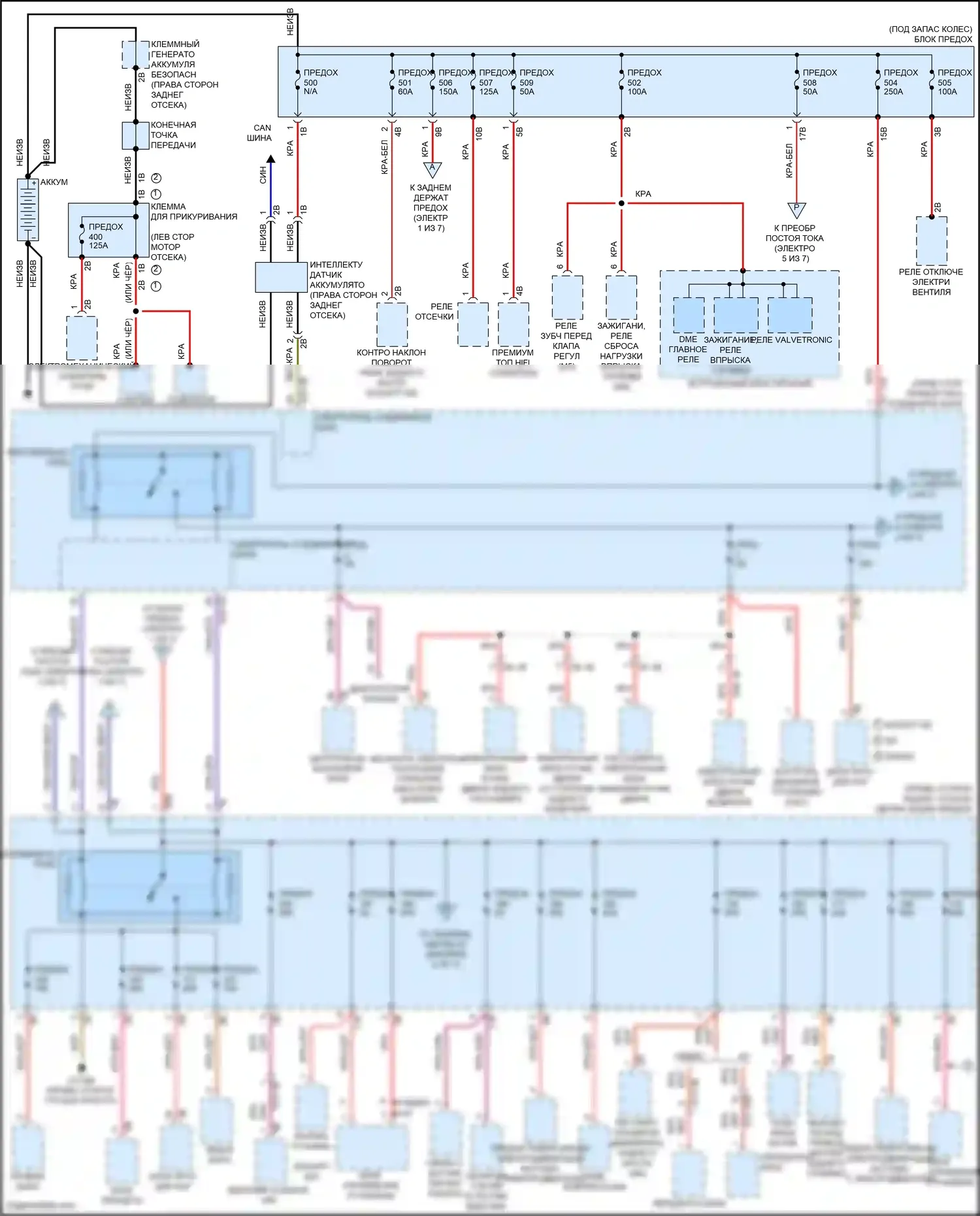 5 серия BMW F10/F11 рестайлинг (2013-2017): Электросхема блока предохранителей реле (1 из 7) 