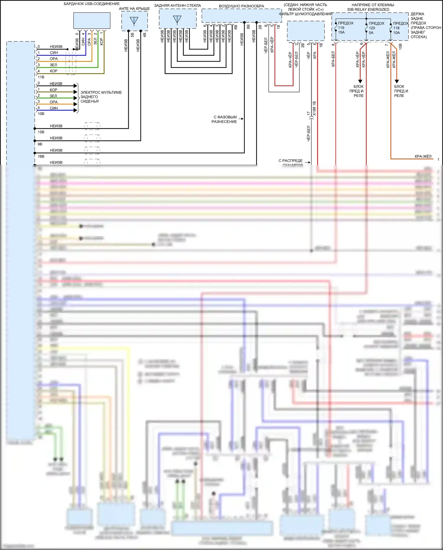5 серия BMW F10/F11 рестайлинг (2013-2017): Hifi электросхема магнитолы, без активного звукового оформления (1 из 2) 
