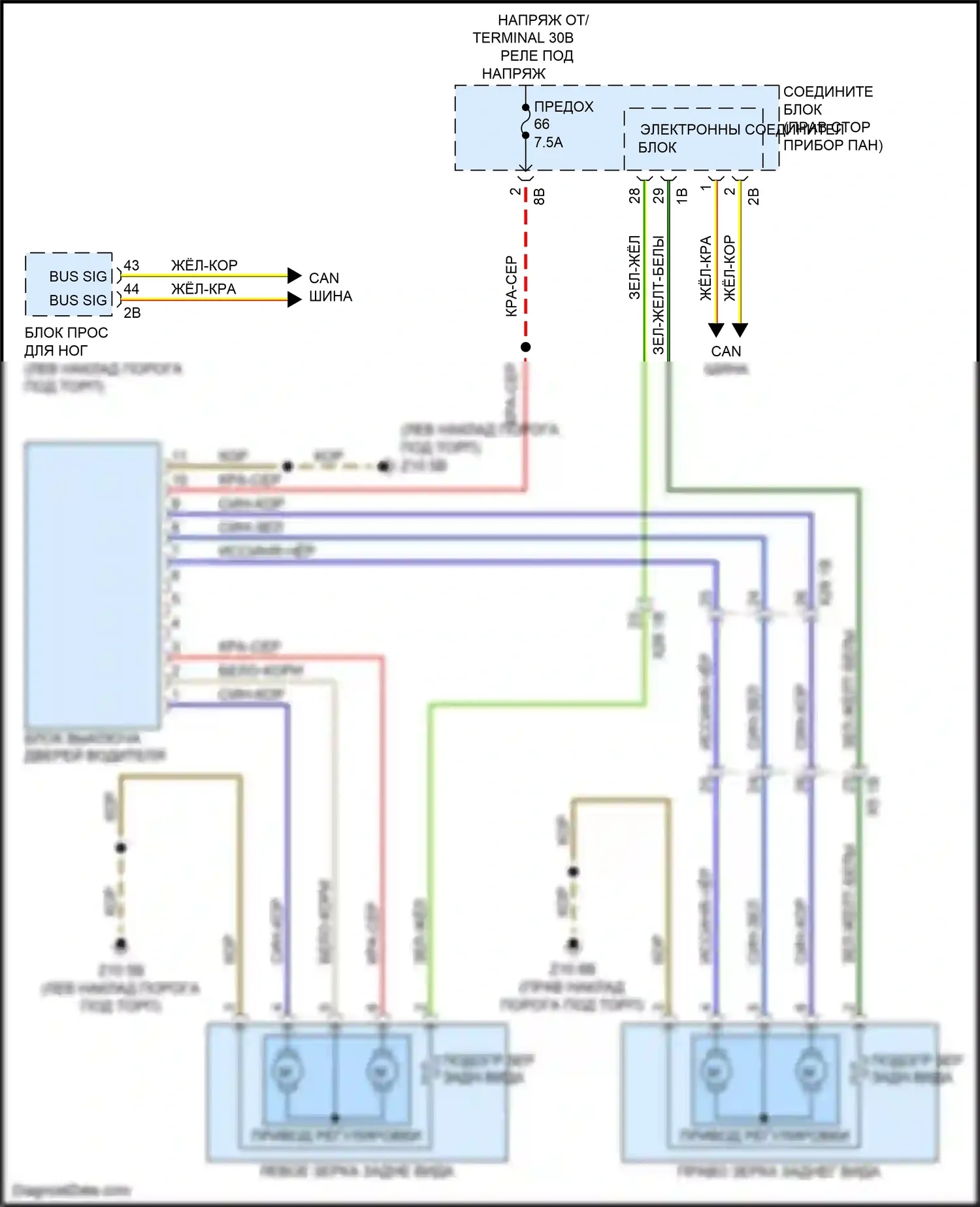 5 серия BMW F10/F11 рестайлинг (2013-2017): Электросхема памяти зеркал, без функции lin bus 