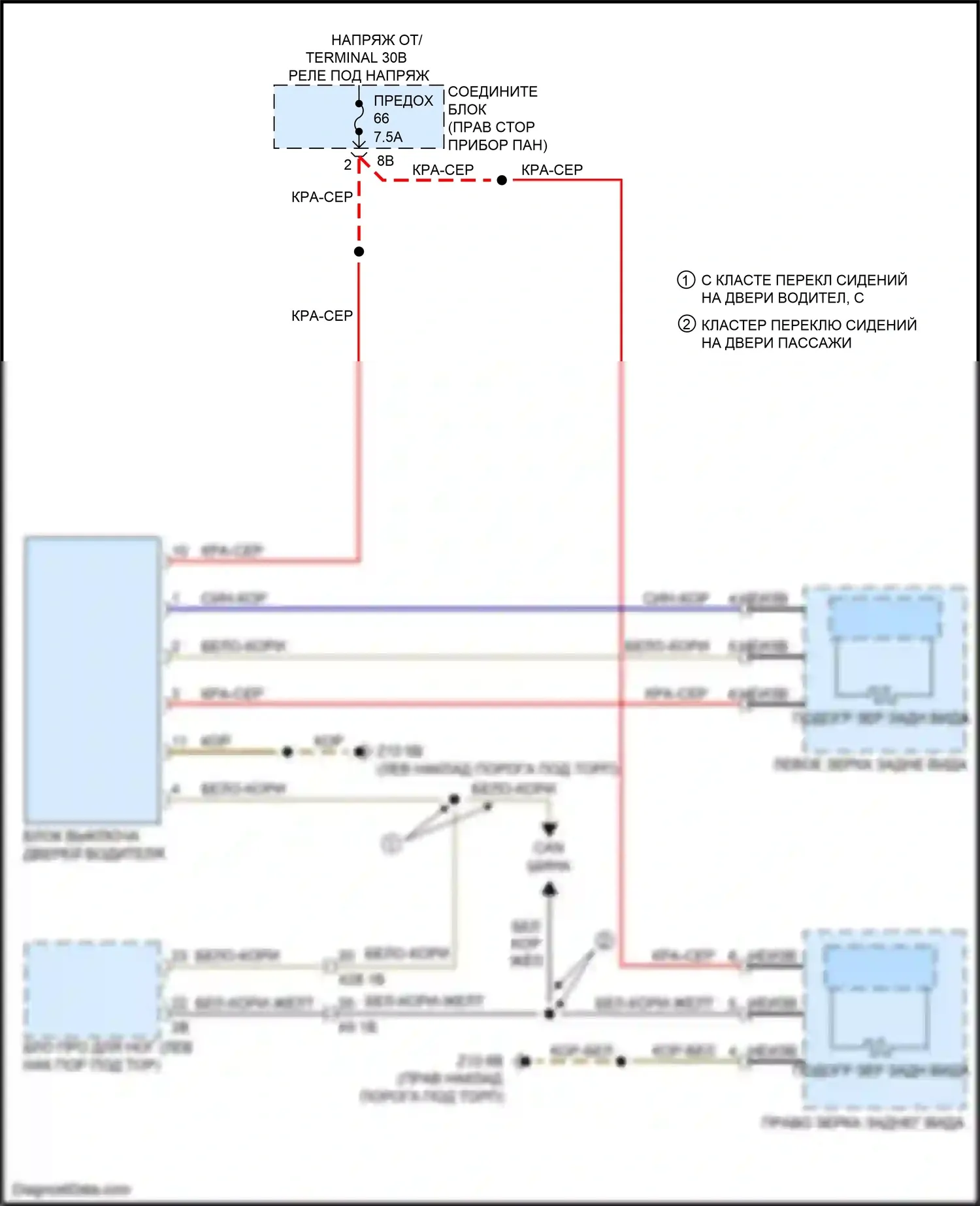 5 серия BMW F10/F11 рестайлинг (2013-2017): Электросхема обогреваемых зеркал, с функцией шины lin 