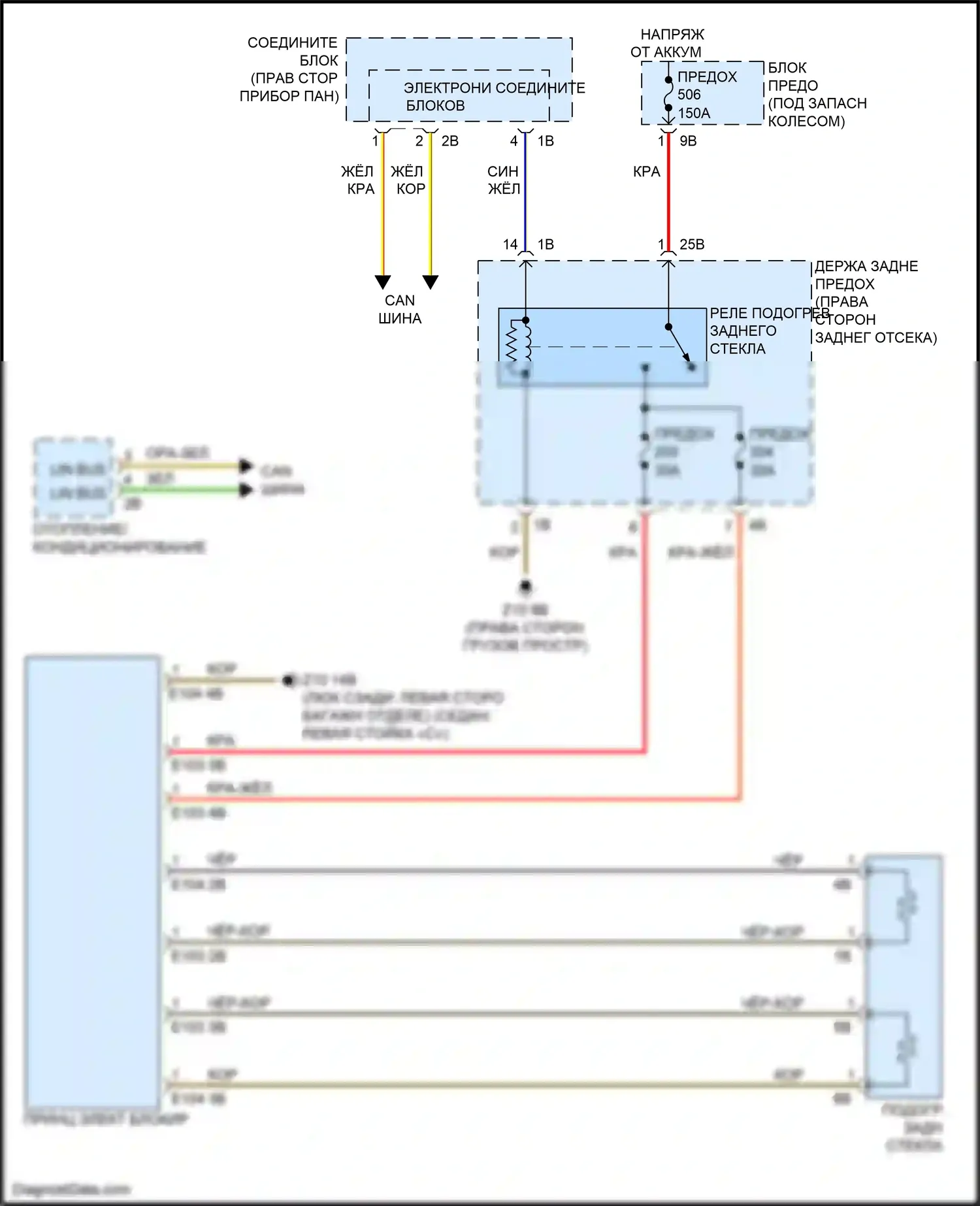 5 серия BMW F10/F11 рестайлинг (2013-2017): Электросхема заднего подогрева 