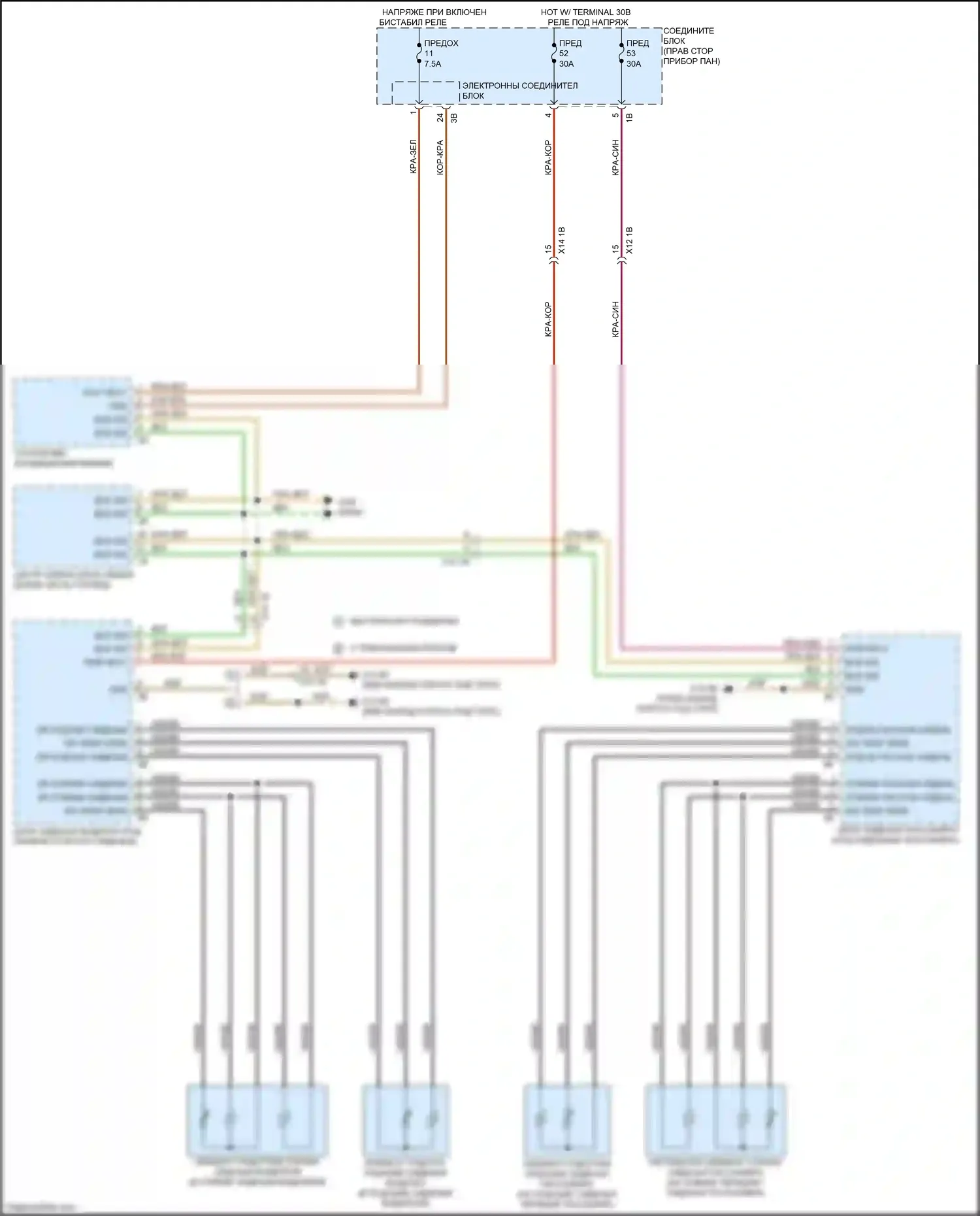 5 серия BMW F10/F11 рестайлинг (2013-2017): Электросхема передних обогреваемых сидений, с памятью 