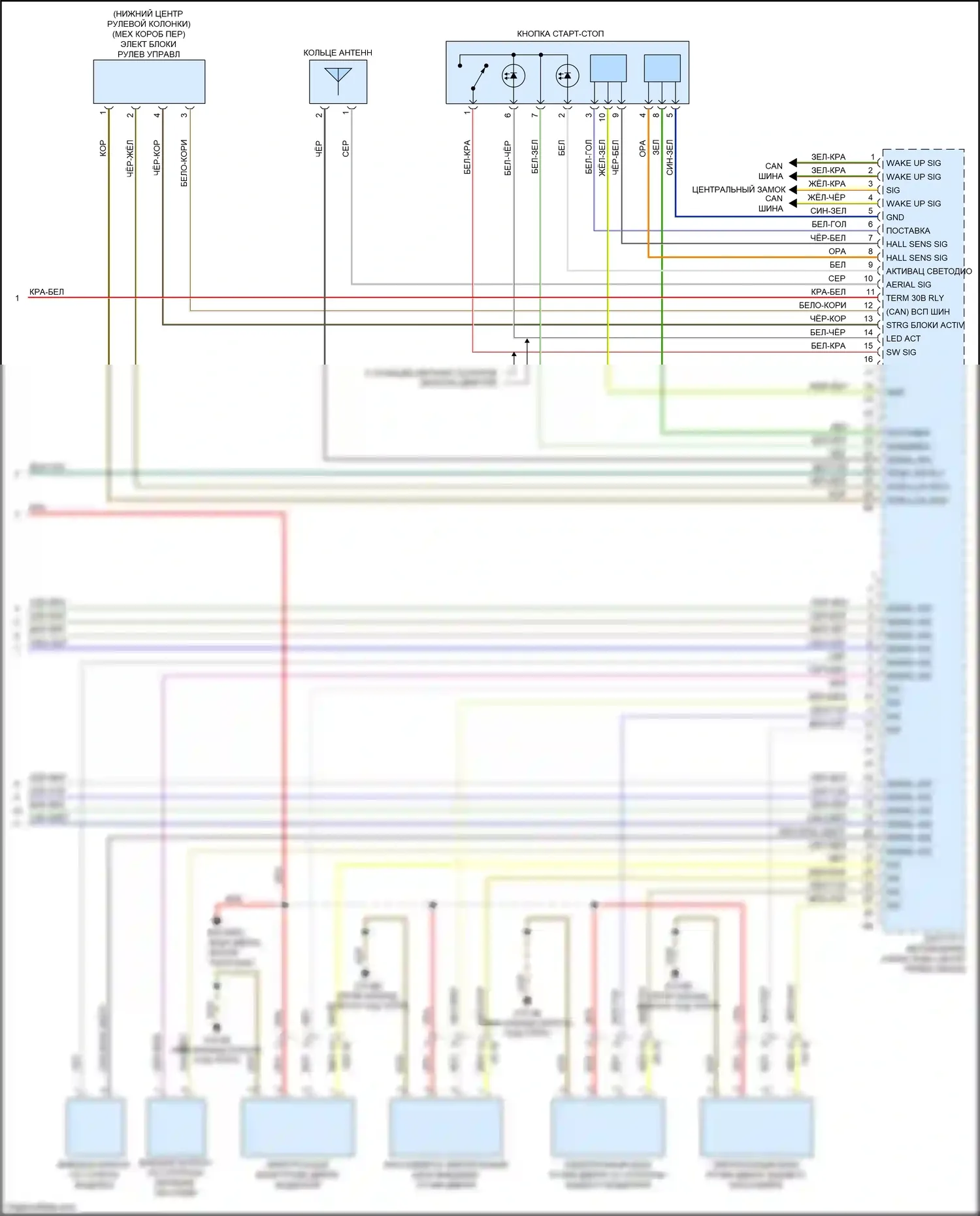 5 серия BMW F10/F11 рестайлинг (2013-2017): Электросхема системы бесключевого доступа (2 из 2) 