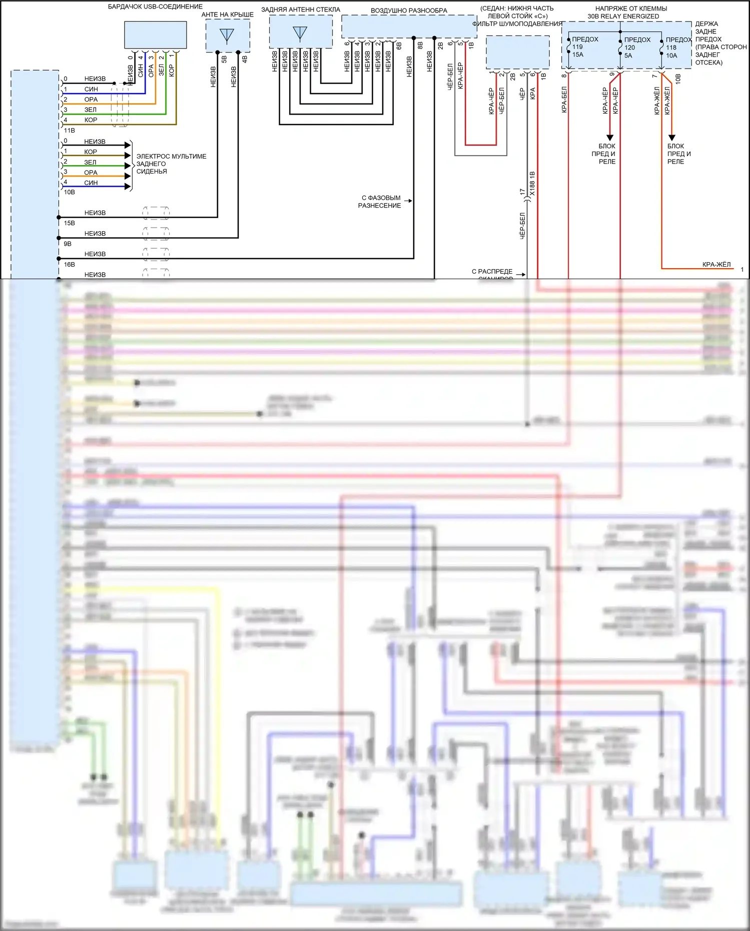 5 серия BMW F10/F11 рестайлинг (2013-2017): Электросхема навигации, с магнитолой hifi, без активного звукового оформления (1 из 2) 